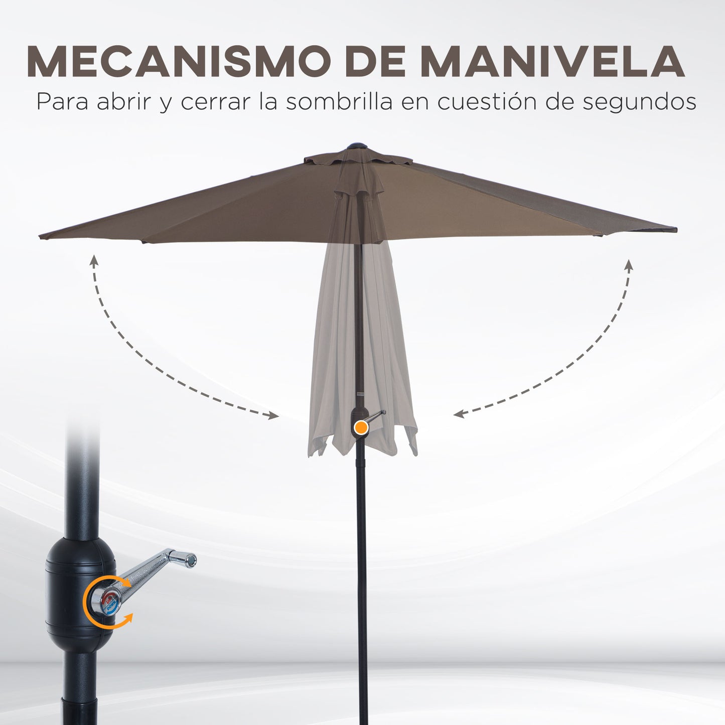 Outsunny Sombrilla 269x138x236 cm Parasol de Jardín con Manivela y Forma Semicircular para Exterior Terraza Patio Piscina Café