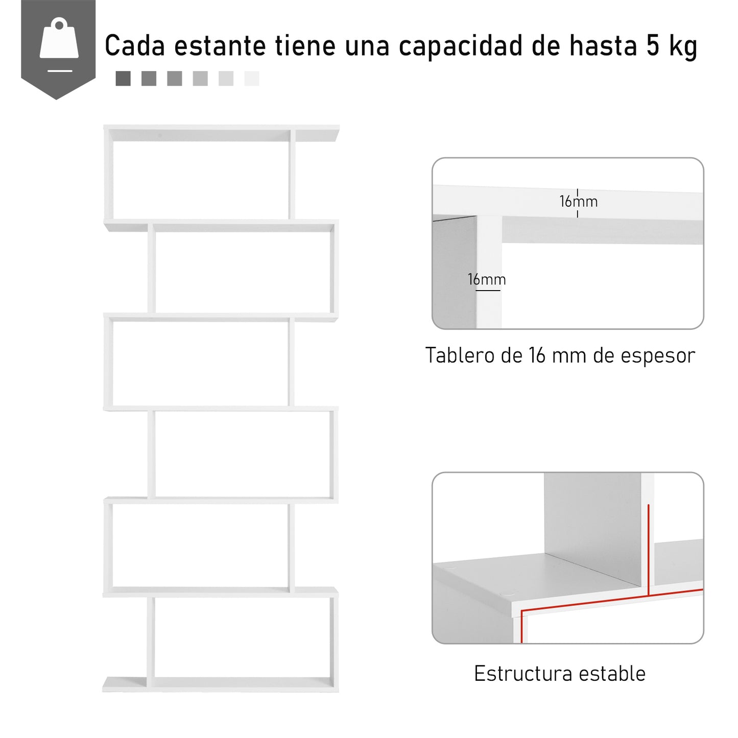 HOMCOM Estantería para Libros Moderna Librería con 6 Estantes para Comedor Salón Estudio 80x23x192 cm Blanco