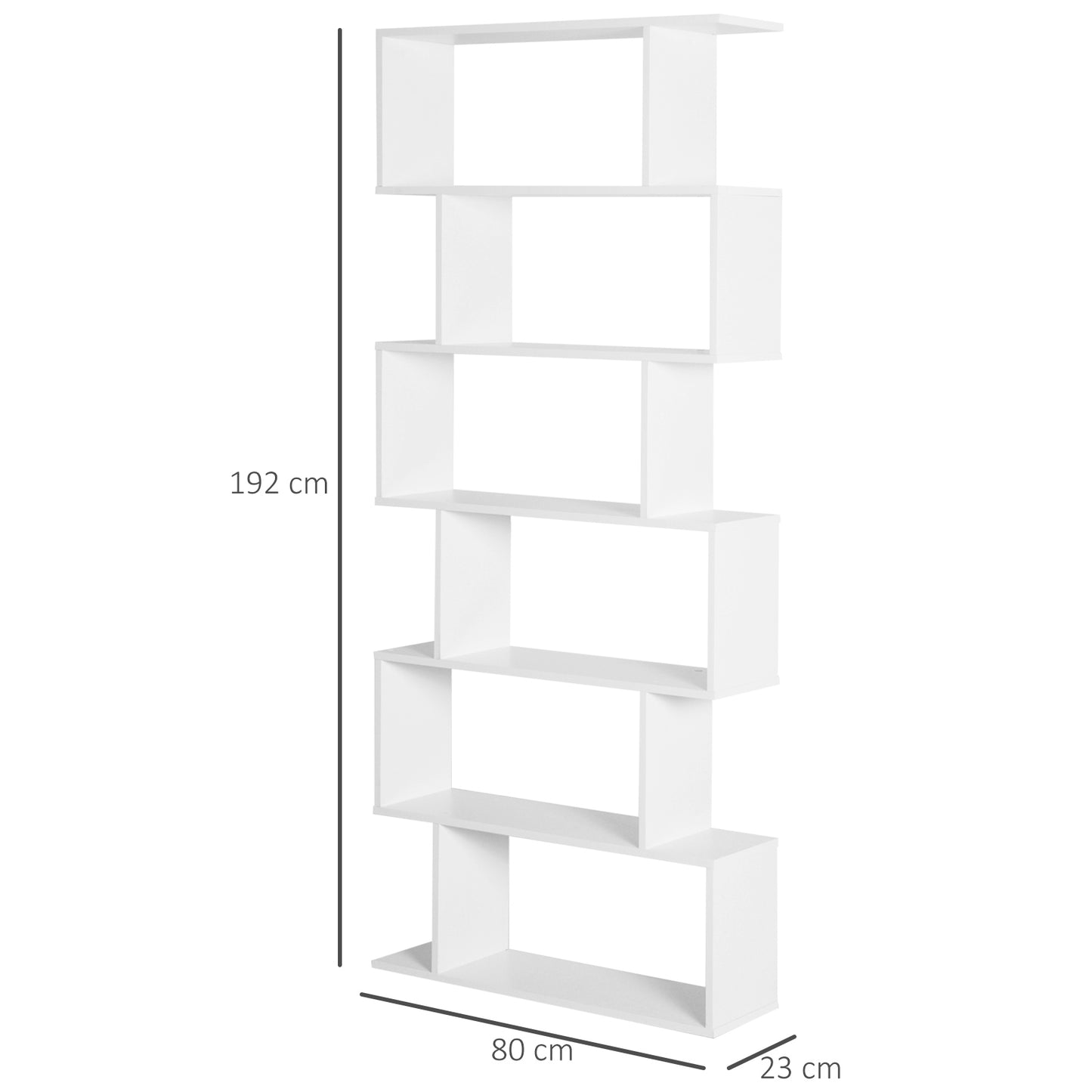 HOMCOM Estantería para Libros Moderna Librería con 6 Estantes para Comedor Salón Estudio 80x23x192 cm Blanco