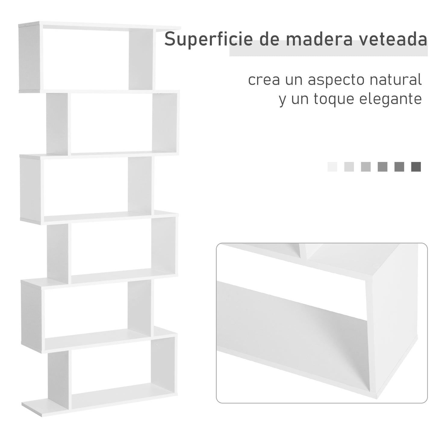 HOMCOM Estantería para Libros Moderna Librería con 6 Estantes para Comedor Salón Estudio 80x23x192 cm Blanco