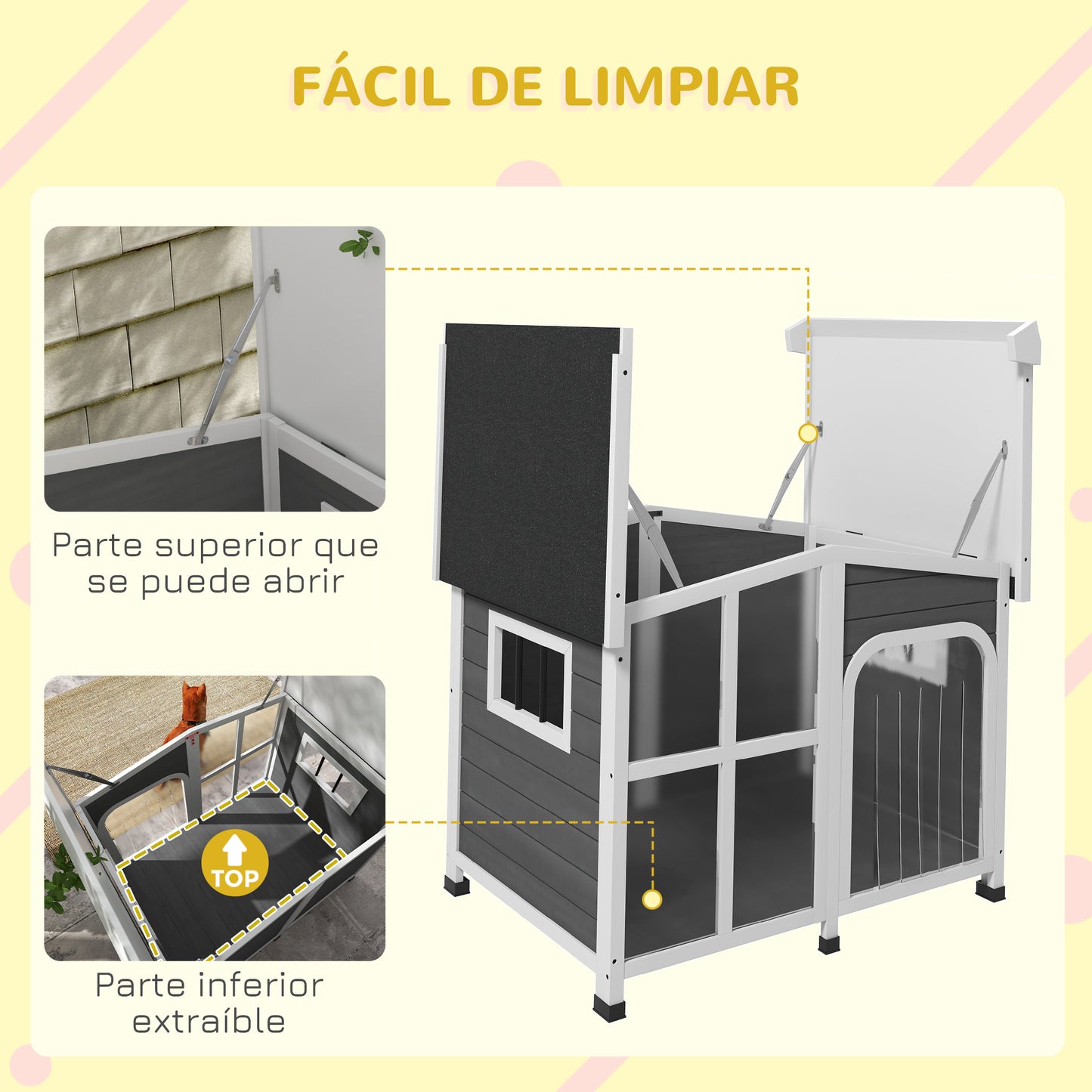 PawHut Caseta para Perros de Exterior Casa para Perros de Madera con Techo Abatible Frontal de Acrílico Puerta con Cortina y Fondo Extraíble para Interior y Exterior 101x66,5x70,5 cm Gris