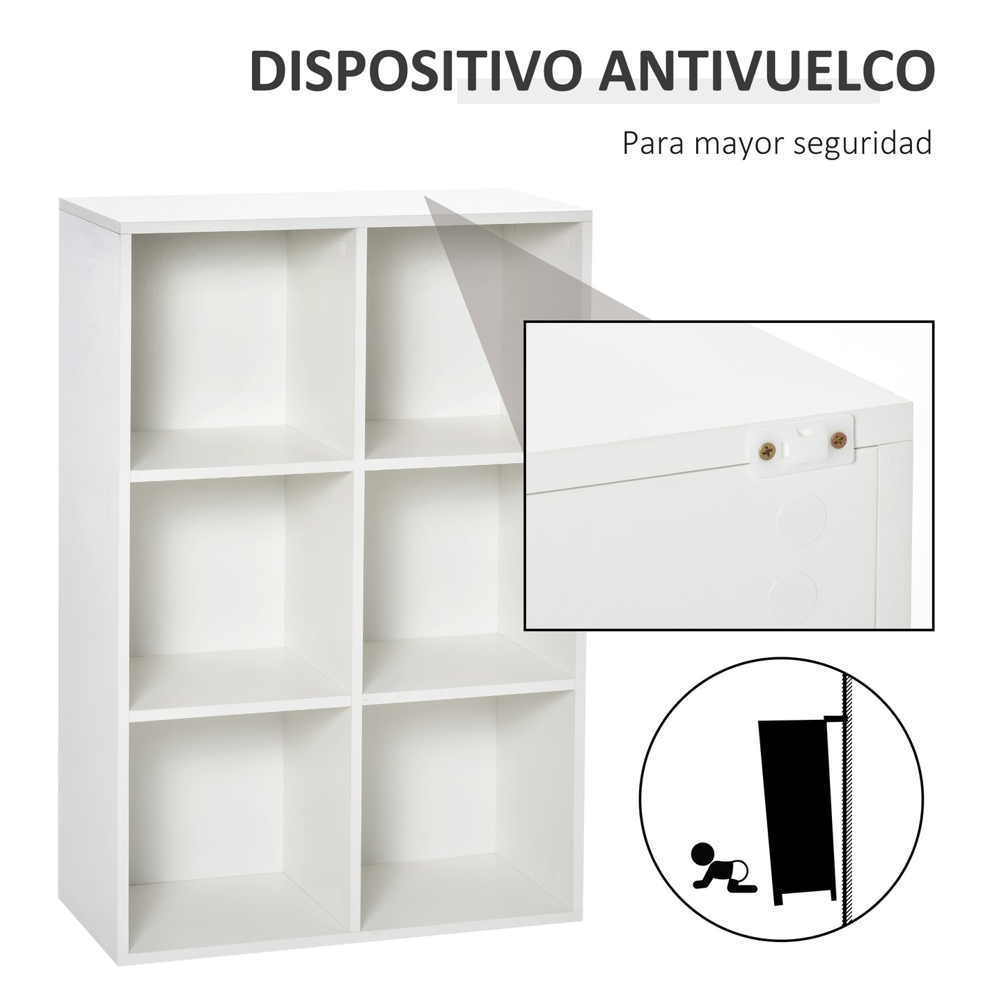 HOMCOM Estantería para Libros Estantes de Madera de 3 Niveles con 6 Cubos de Almacenaje para Sala de Estar Dormitorio Oficina 65,5x30x97,5 cm Blanco