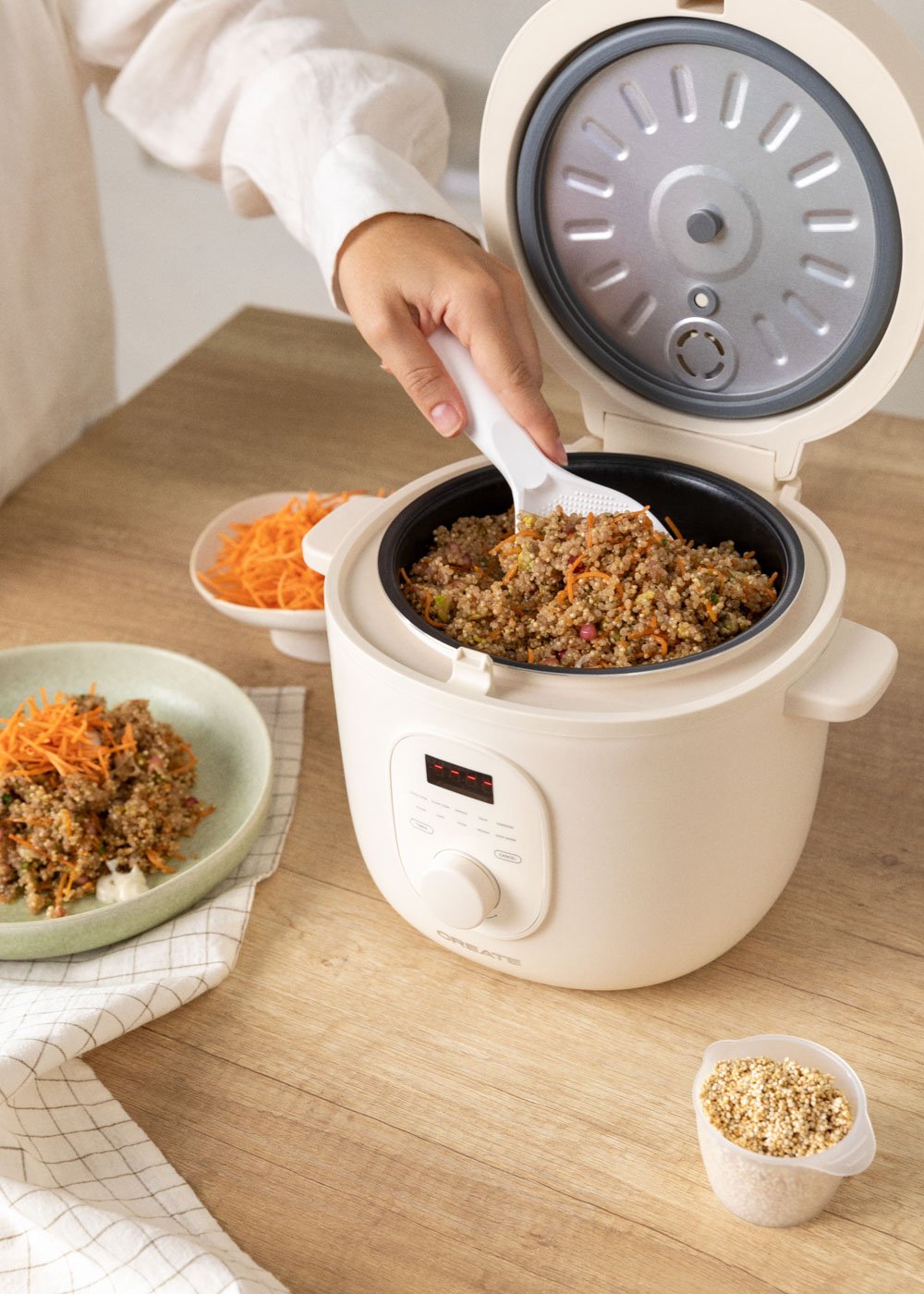 RICE COOKER STUDIO - Arrocera eléctrica de 2L con cesta vaporera