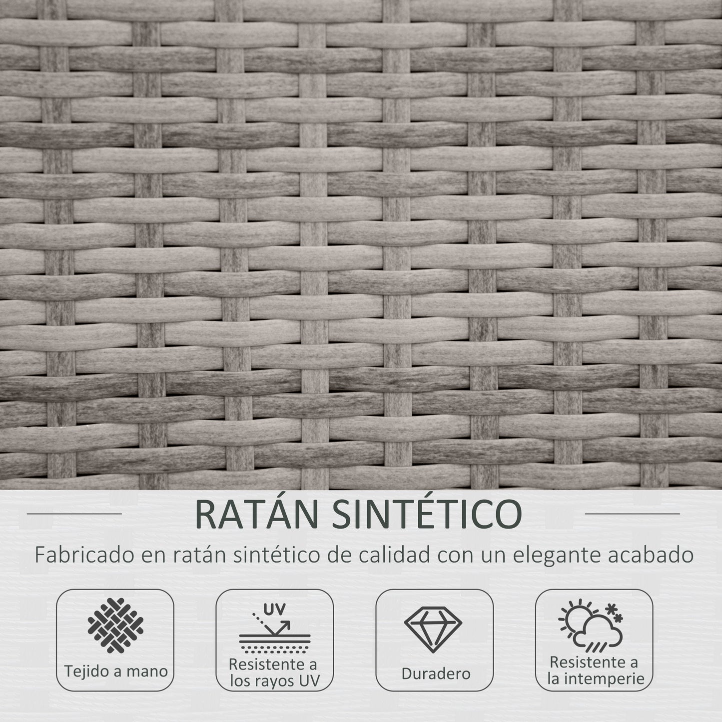 Outsunny Conjunto de Muebles de Jardín de Ratán 4 Piezas Mesa de Centro de Vidrio Sofá Doble y 2 Sofás Esquineros con Cojines Desenfundables para Terraza Exterior Gris