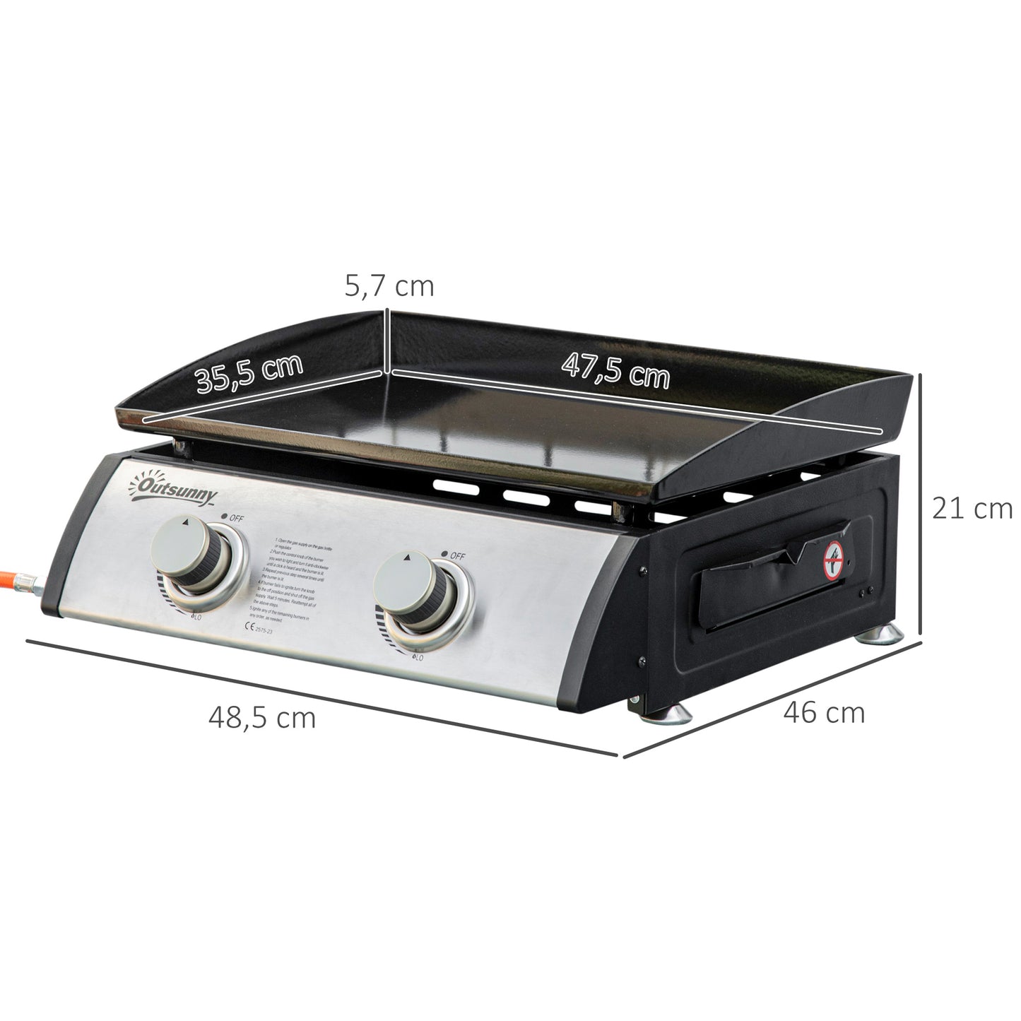 Outsunny Plancha de Gas Sobremesa con 2 Quemadores de Acero Inoxidable 6kW Barbacoa Portátil con Plancha para Picnic Camping 48,5x46x21cm Negro Plata