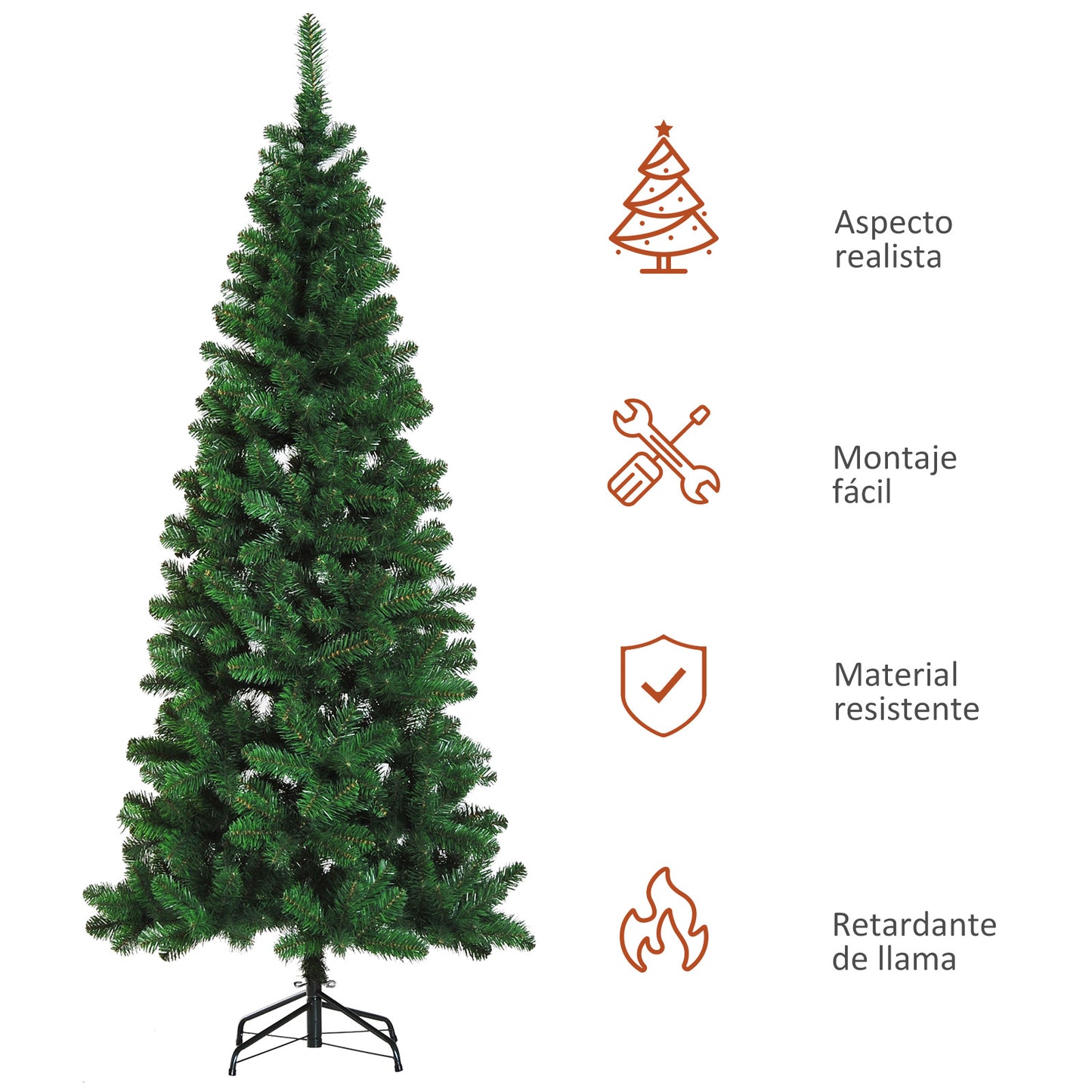 HOMCOM Árbol de Navidad Artificial 210 cm Ignífugo con 631 Puntas de Rama PVC y Soporte de Metal Decoración Navideña para Interiores Fácil de Montar Verde