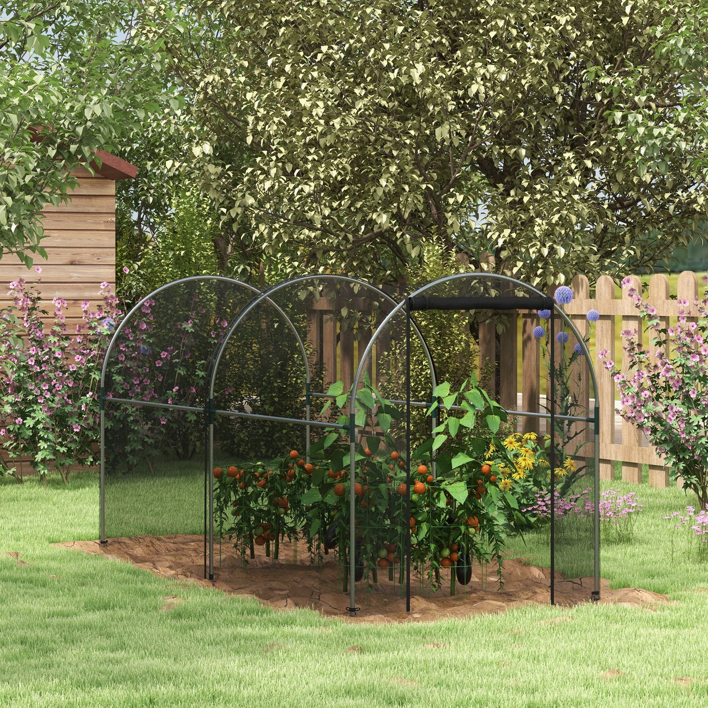 Outsunny Jaula de Cultivo Jaula de Protección con Soportes Puerta con Cremallera y Anti-UV para Proteger las Plantas en Jardín Terraza Patio 120x300x146 cm Negro