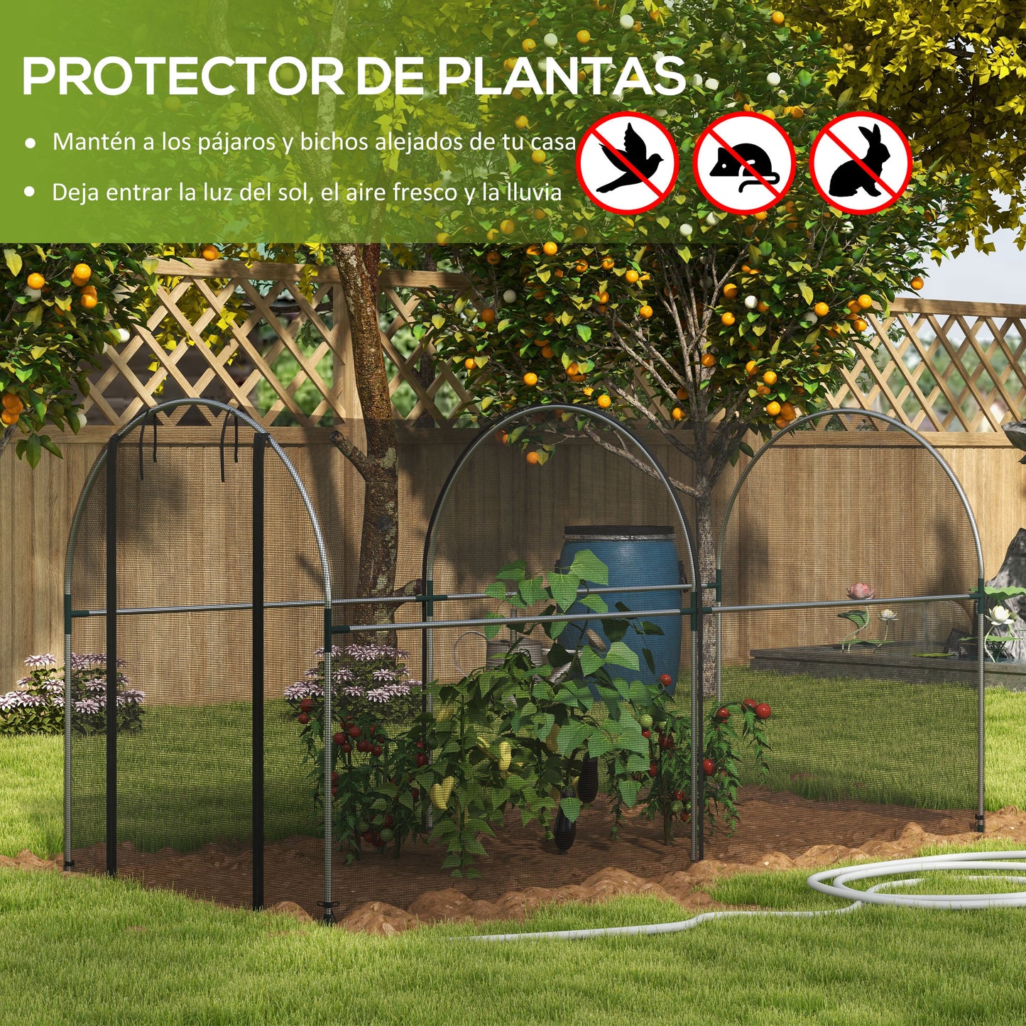 Outsunny Jaula de Cultivo Jaula de Protección con Soportes Puerta con Cremallera y Anti-UV para Proteger las Plantas en Jardín Terraza Patio 120x300x146 cm Negro