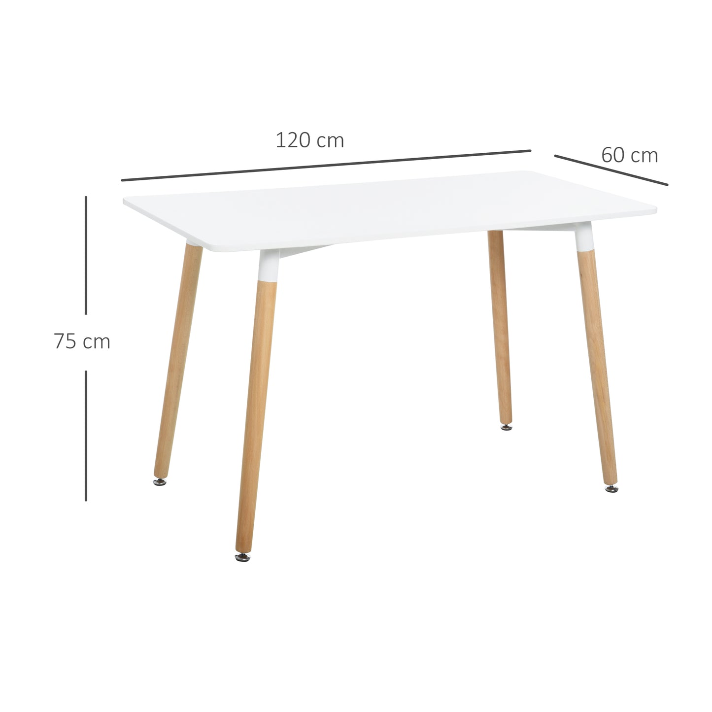 HOMCOM Mesa de Comedor Estilo Nórdico Mesa de Cocina con Patas de Madera de Haya Estructura de Metal 120x60x75 cm Blanco