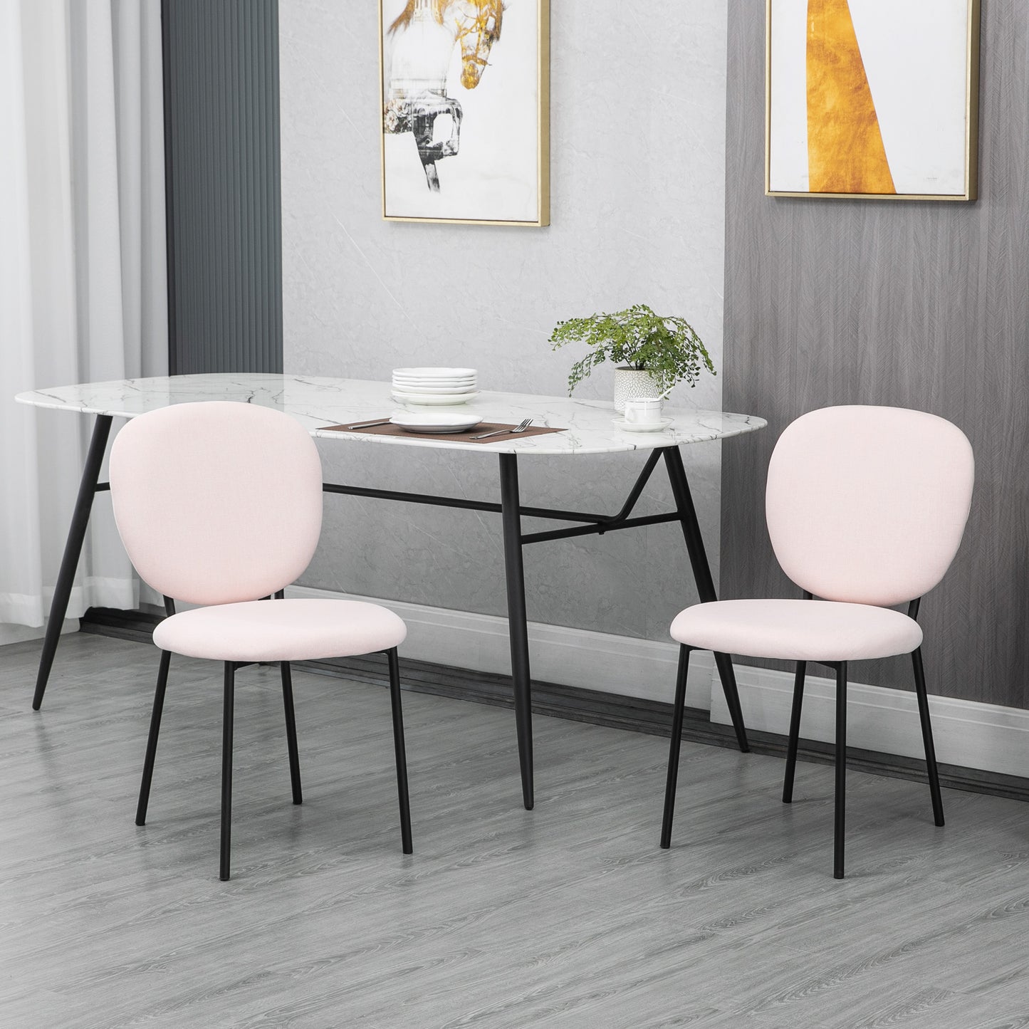 HOMCOM Juego de 2 Sillas de Comedor Sillas de Cocina Tapizado en Tela con Respaldo y Patas de Acero Sillas Decorativas para Salón Carga 120 kg 46x59x82 cm Rosa Claro