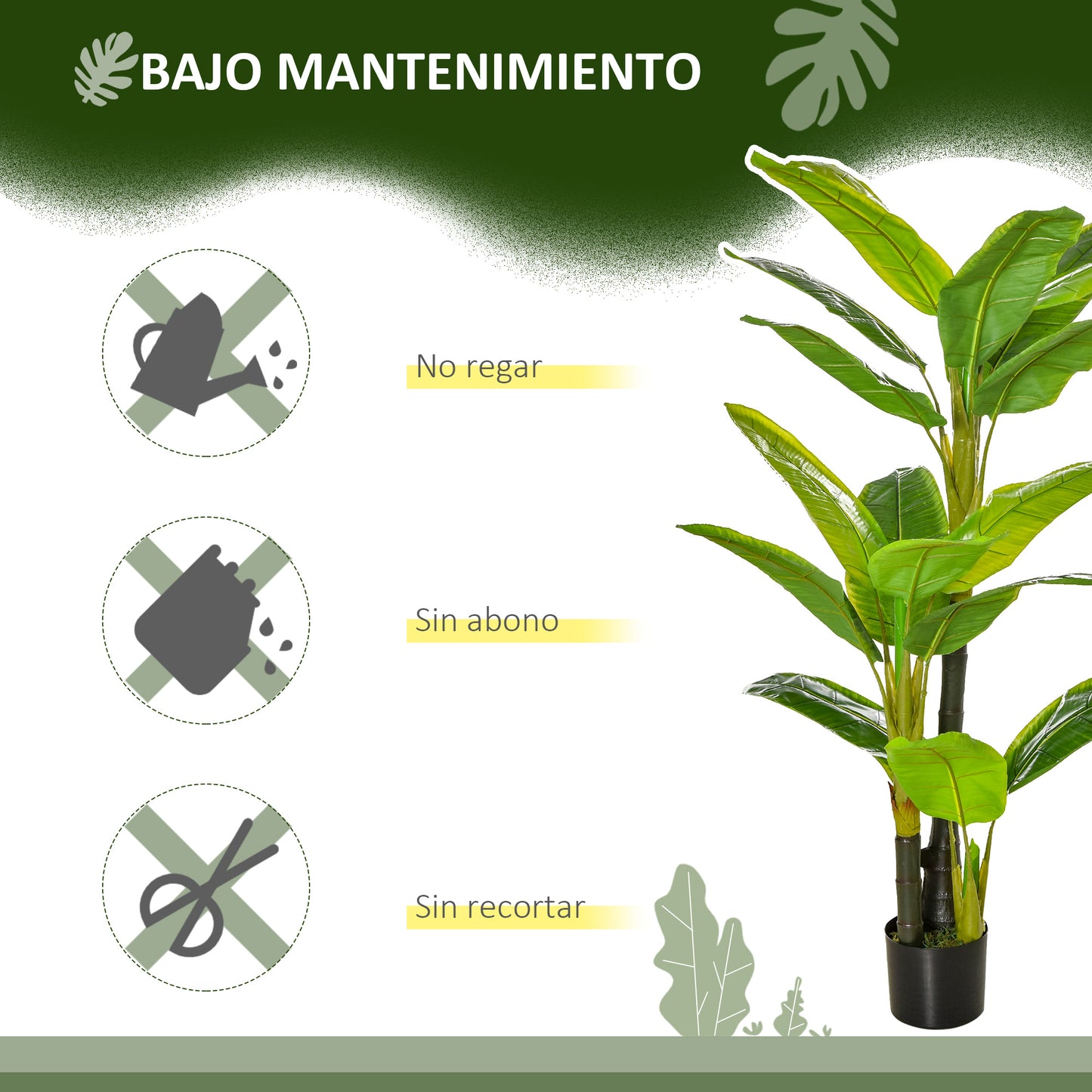 HOMCOM Bananera Artificial 150 cm Platanera Artificial con Maceta y 18 Hojas Planta Artificial para Decoración de Hogar Terraza Jardín Salón Oficina Verde