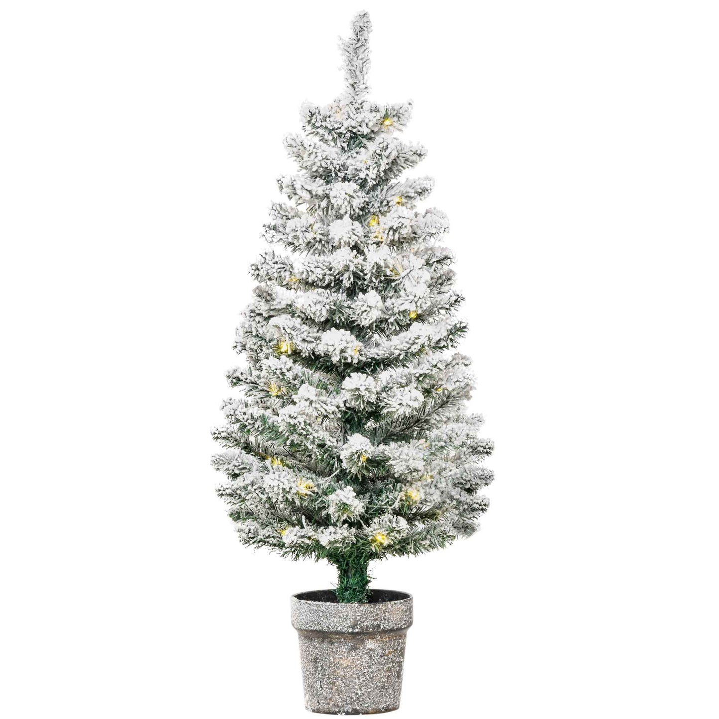 HOMCOM Árbol de Navidad Pequeño Artificial 90 cm con Luces LED 116 Ramas Maceta Desmontable y Soporte de Metal Decoración Navideña para Interior Ø40x90 cm Verde y Blanco