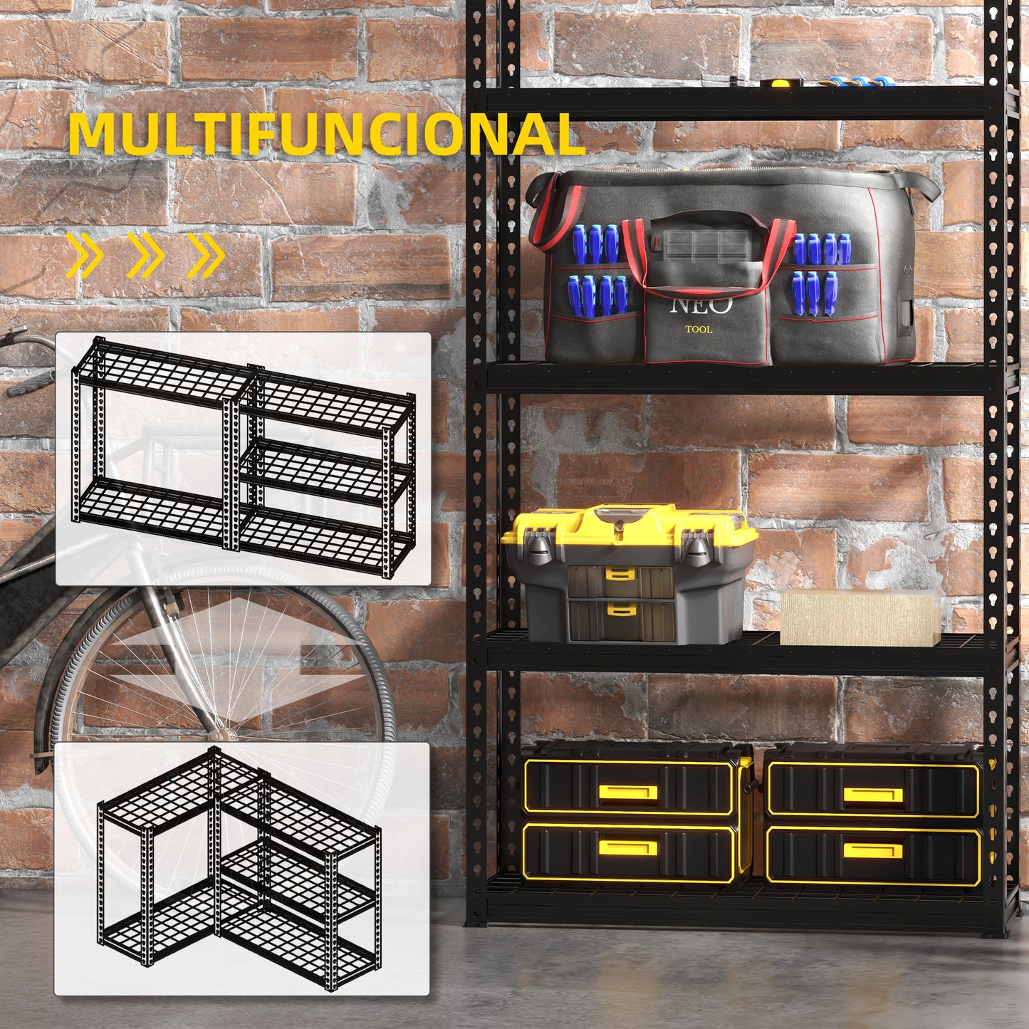 HOMCOM Estantería Metálica de Garaje de Acero Industrial con Estantes Ajustables para Tallar Cocina Hogar 90x30x182 cm Negro