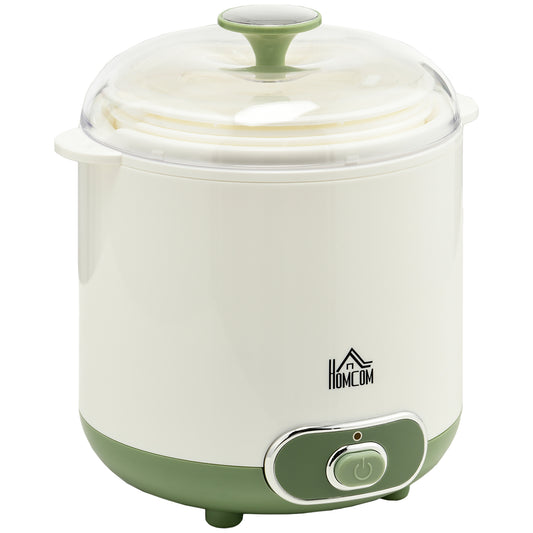 HOMCOM Yogurtera 20 W 1,5L Máquina de Yogur para Hacer Yogur Griego con Filtro Indicador de Encendido y Calentamiento a Temperatura Constante PTC 19,5x17,5x21,4 cm Blanco