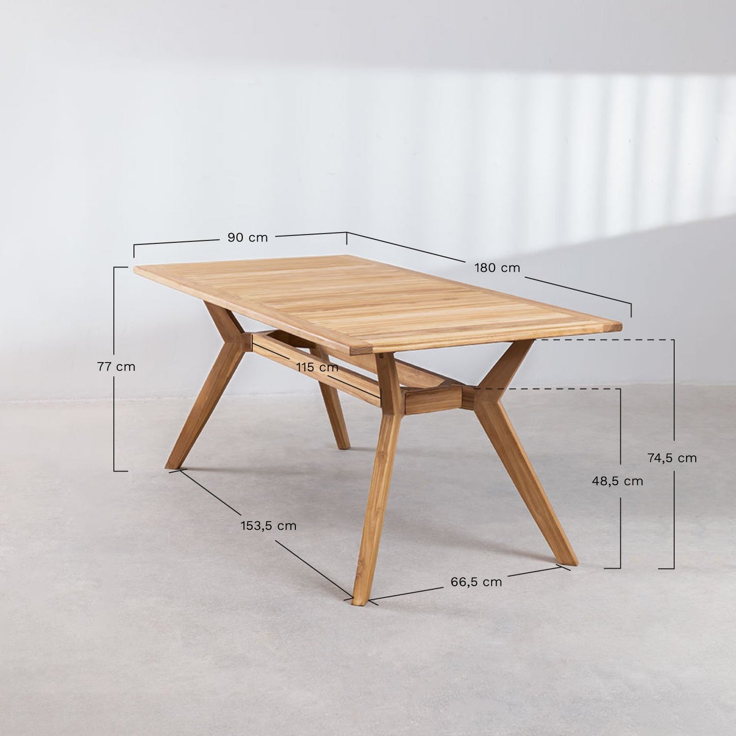 Set de Mesa Rectangular en Madera de Teca (180x90 cm) Yolen y 6 Sillas de Comedor Barker Blanco Gardenia -  SKLUM