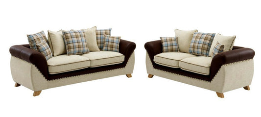 Set sofás CAMBRIDGE, 3 + 2 plazas, tejido combinado marrón con beige - SDM
