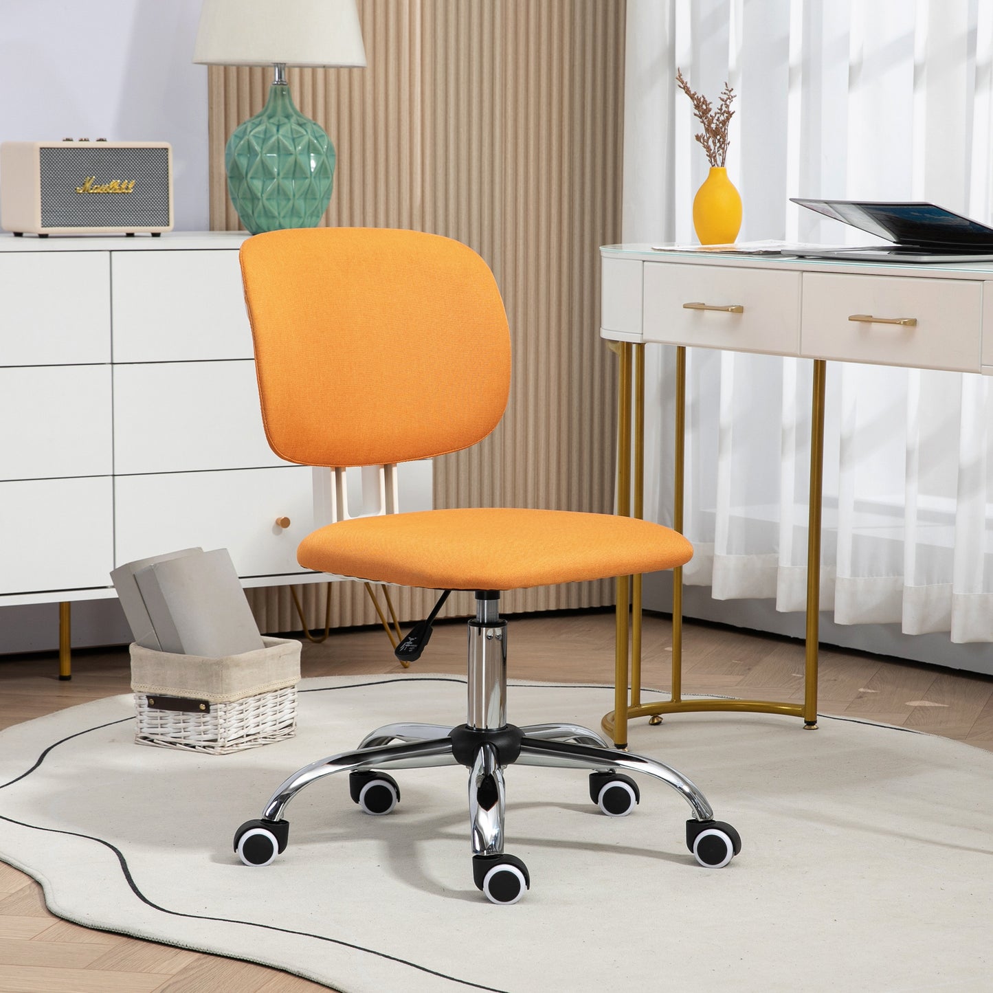 Vinsetto Silla de Oficina sin Brazos Silla de Escritorio Giratoria Tapizado de Tela con Altura Ajustable Estilo Moderno Carga 120 kg 48x53x80-90 cm Naranja