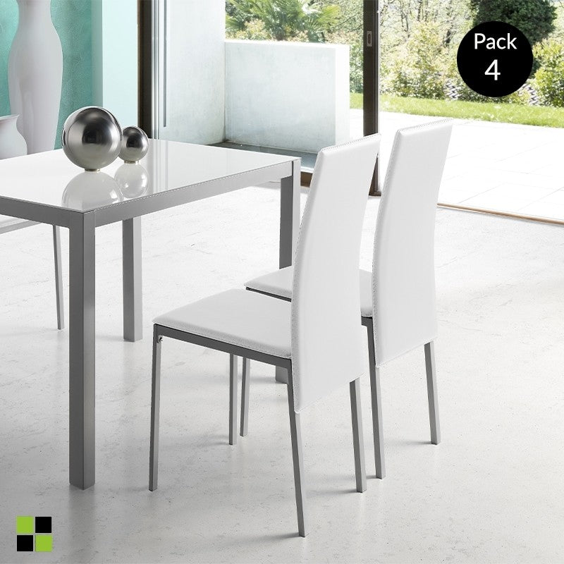 MOMMA HOME Set de 4 Sillas de Comedor Blanco - Modelo Melbourne - Material Ecopiel/Metal - Medidas 42 x 51 x 97 cm