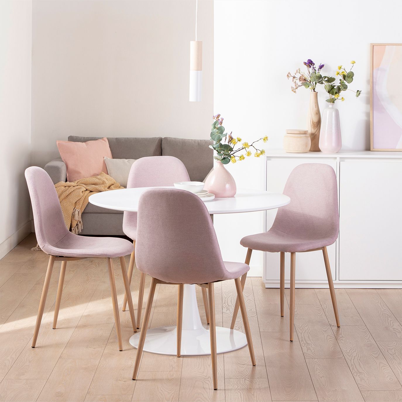 Silla de comedor tapizada Basic malva con pata natural Ellis -  Klast