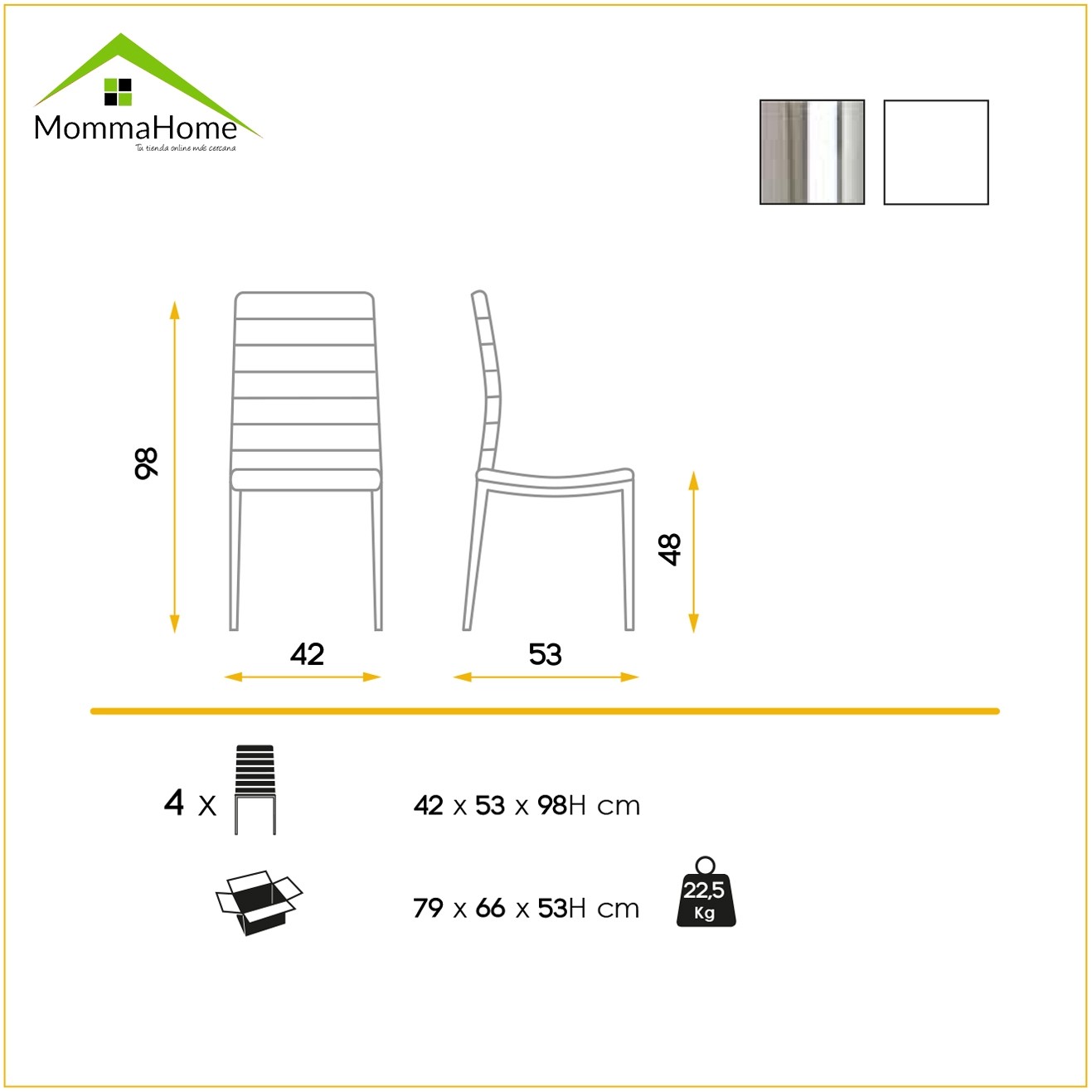 MOMMA HOME Set de 4 Sillas de Comedor Capuccino - Modelo Silvestre - Material Ecopiel/Metal Cromado - Medidas 42 x 53 x 98 cm