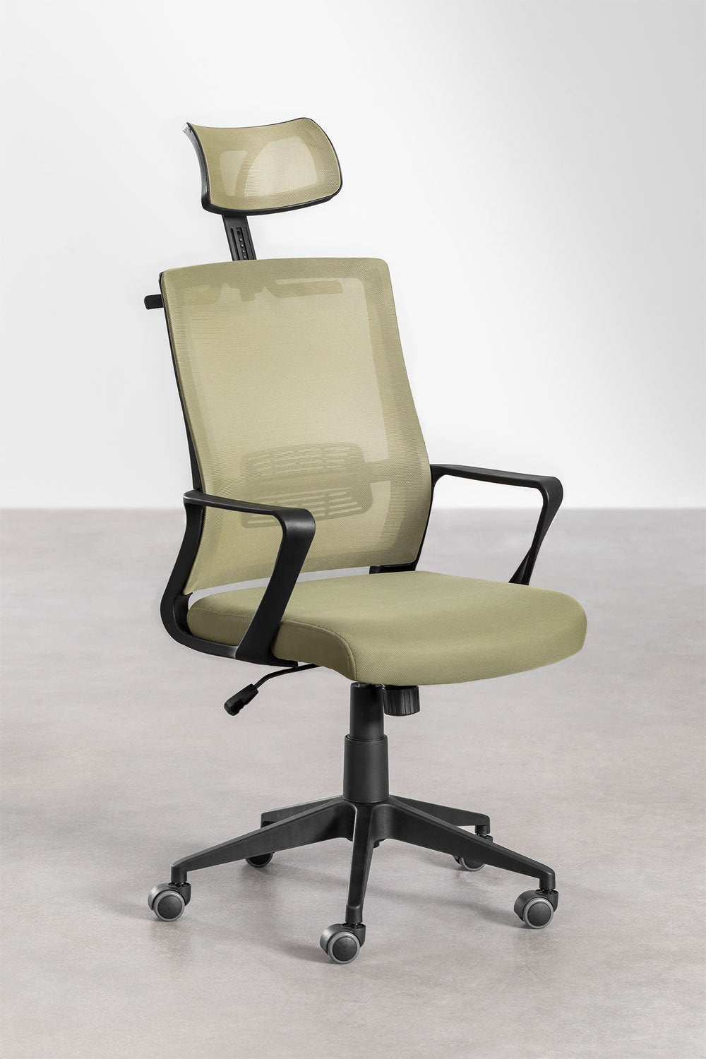 Silla de Oficina con Ruedas y Reposacabezas Teill Black Verde Bambú -  SKLUM