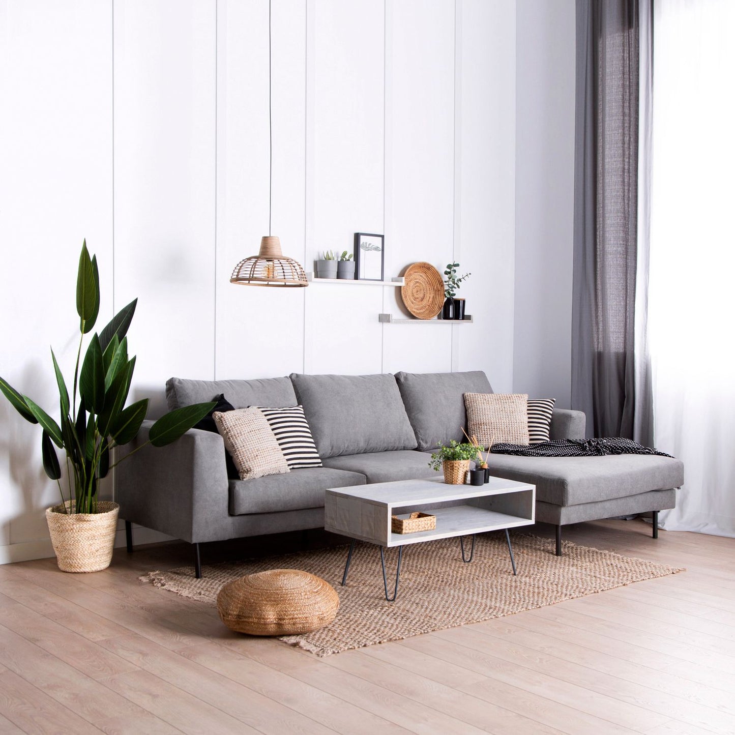 Sofá chaise longue derecha de 3 plazas gris Emma -  Klast