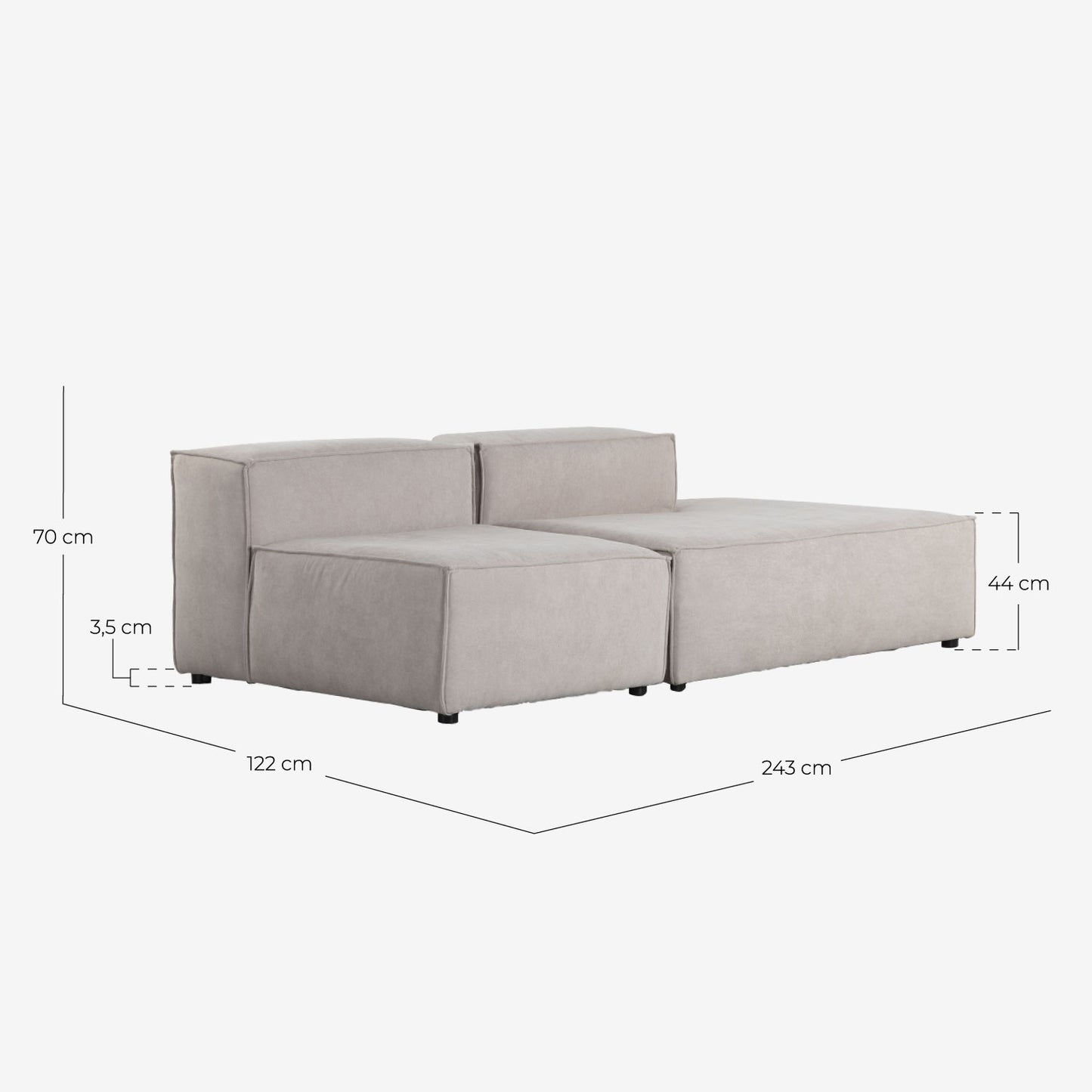 Sofá Modular 2 Piezas Sillón y Diván de Tela Jordan XL Beige - The Masie