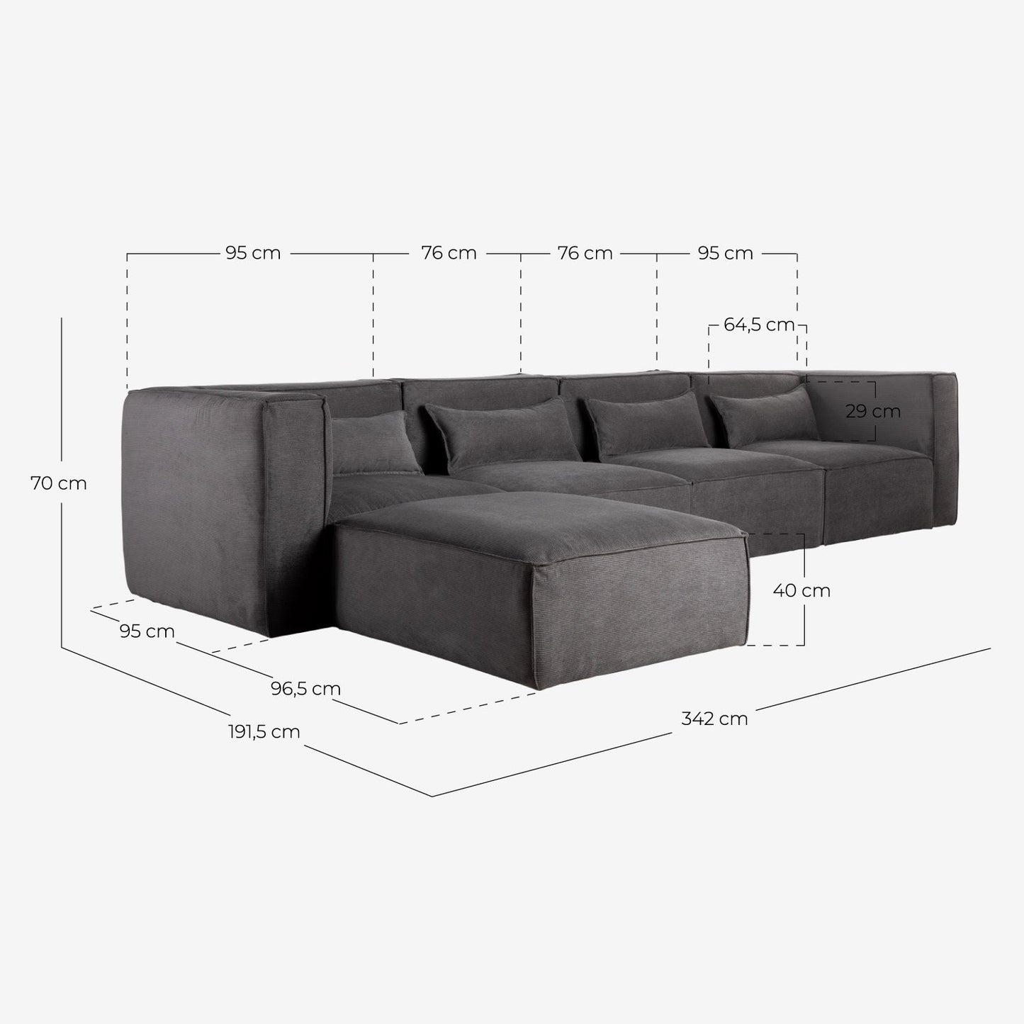 Sofá Modular de 4 Piezas con 2 Sillones Esquineros y Puff de Pana Kilhe Amarillo Curry - The Masie