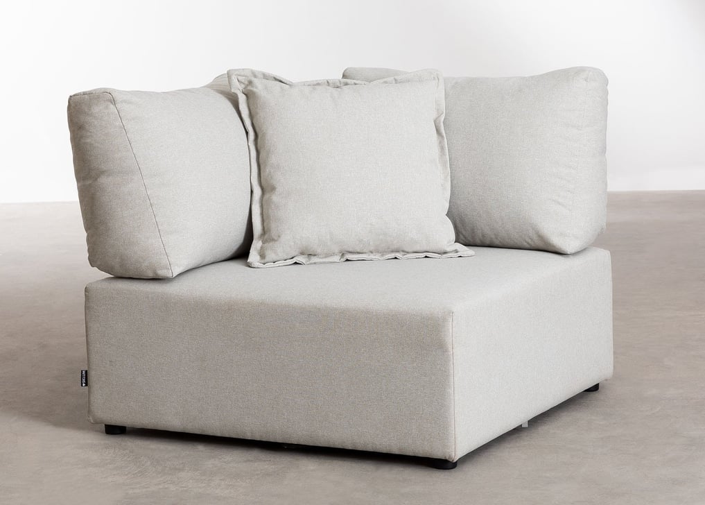 Sofá Modular de 4 Piezas con 2 Sillones Esquineros y Puff Kata Beige Crema -  SKLUM