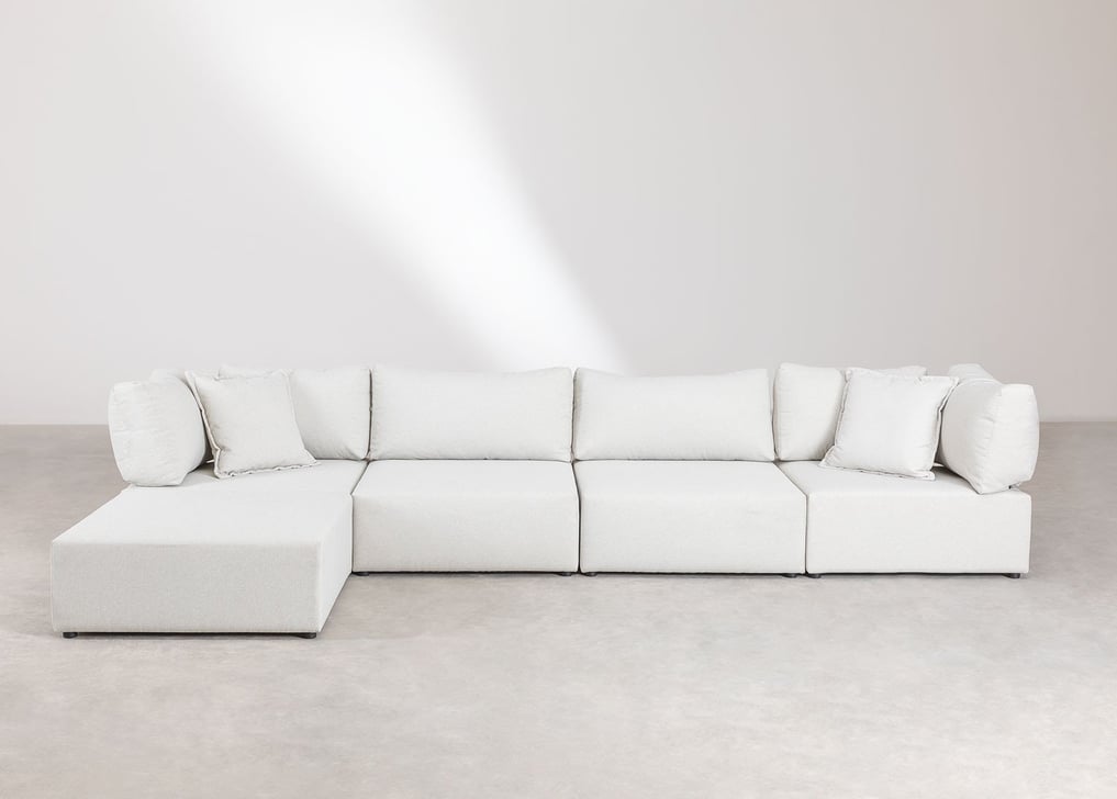 Sofá Modular de 4 Piezas con 2 Sillones Esquineros y Puff Kata Beige Crema -  SKLUM