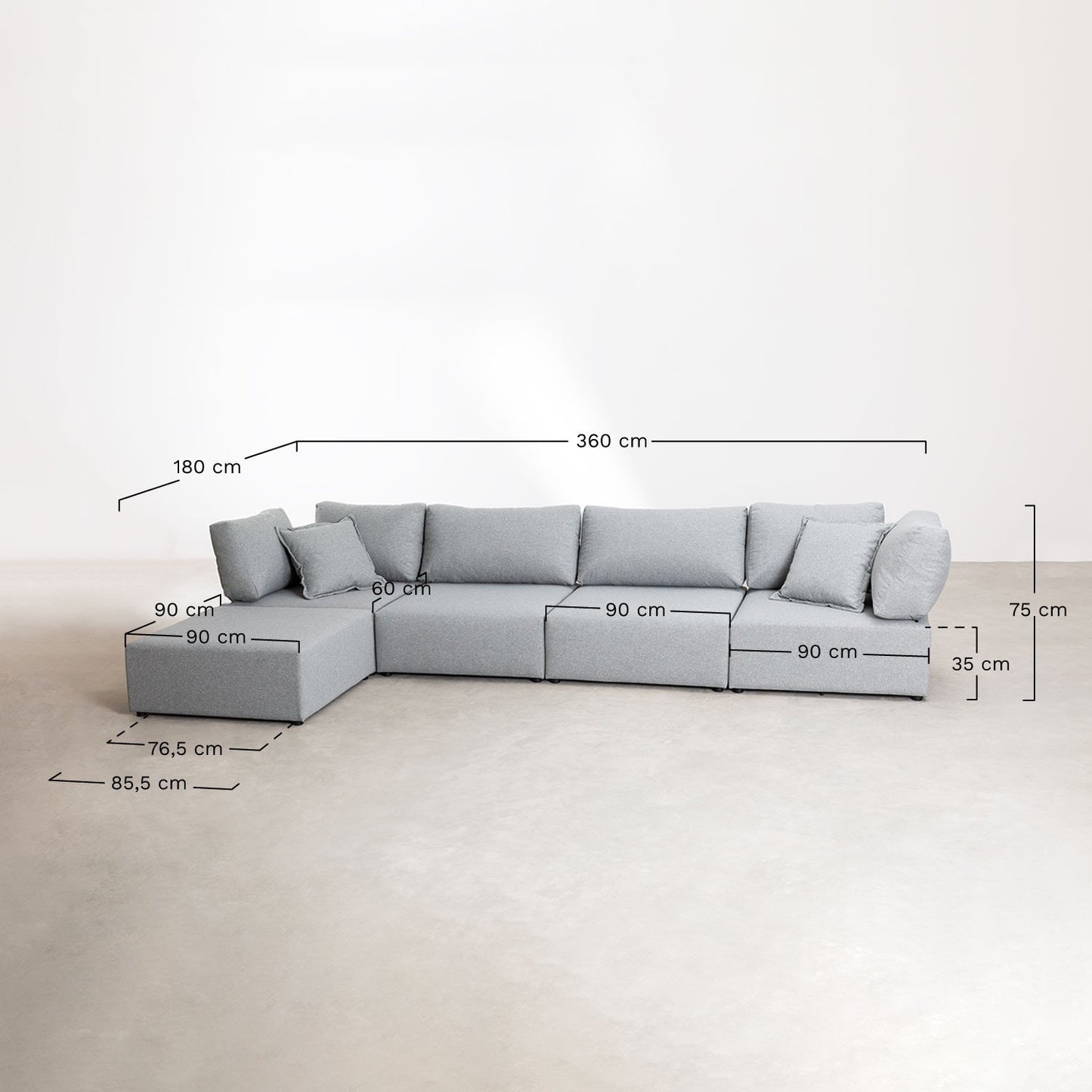 Sofá Modular de 4 Piezas con 2 Sillones Esquineros y Puff Kata Beige Crema -  SKLUM