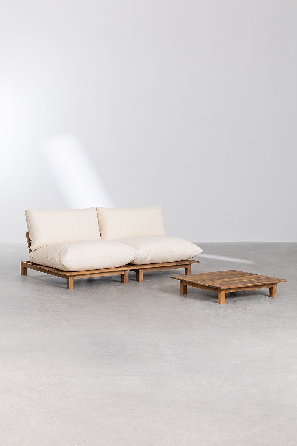 Sofá Modular Reclinable de Jardín de 2 Piezas con Mesa de Centro en Madera de Acacia Brina Beige Crema -  SKLUM