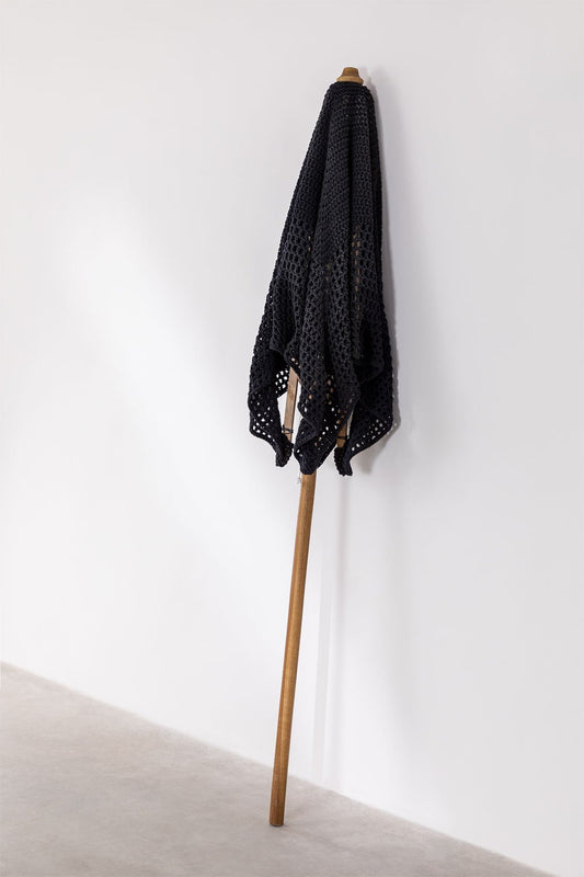 Sombrilla en Madera de Teca y Macramé (183x183 cm) Poike Negro -  SKLUM
