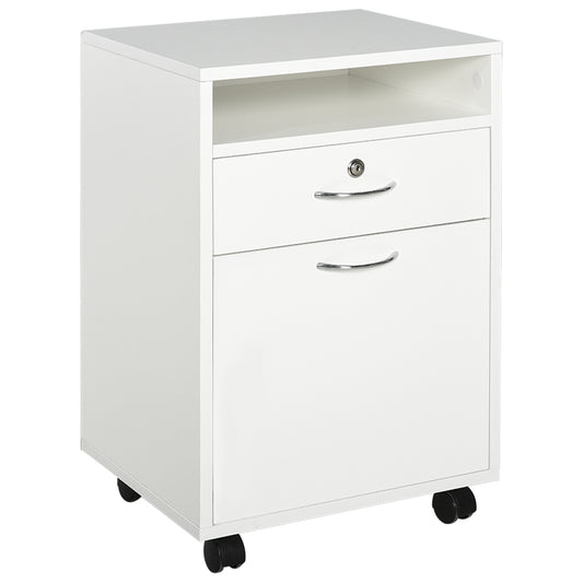 HOMCOM Cajonera de Oficina Móvil con Cajón y Gabinete Mueble Archivador con Ruedas Soporte de Impresora para Estudio 40x35x60 cm Blanco