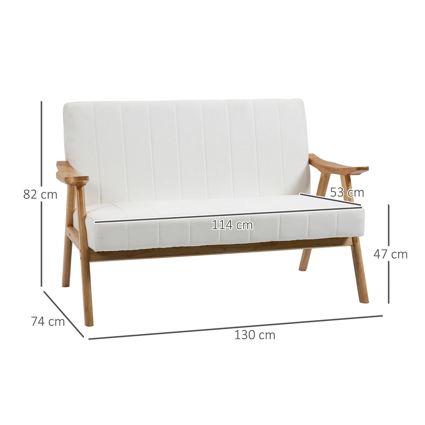 HOMCOM Sofá de 2 Plazas Moderno Sofá de Salón Decorativo Tapizado en Poliéster con Asiento Acolchado y Patas de Madera para Dormitorio Carga 200 kg 130x74x82 cm Crema