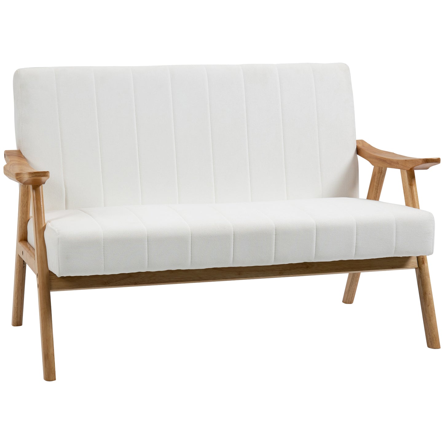 HOMCOM Sofá de 2 Plazas Moderno Sofá de Salón Decorativo Tapizado en Poliéster con Asiento Acolchado y Patas de Madera para Dormitorio Carga 200 kg 130x74x82 cm Crema