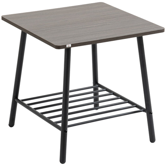 HOMCOM Mesa Auxiliar con 2 Estantes de Almacenaje Mesita de Salón para Dormitorio Estudio Oficina Estilo Industrial 50x50x50 cm Gris