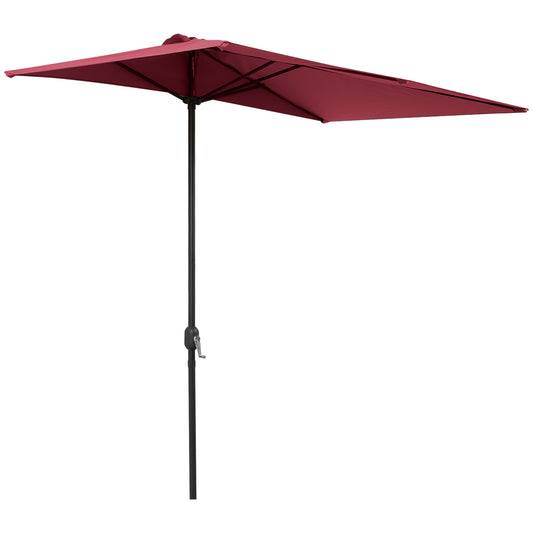 Outsunny Media Sombrilla 230x130x245 cm Parasol para Pared de Jardín con Manivela y Mástil de Metal de Ø38 mm Terraza Balcón Rojo