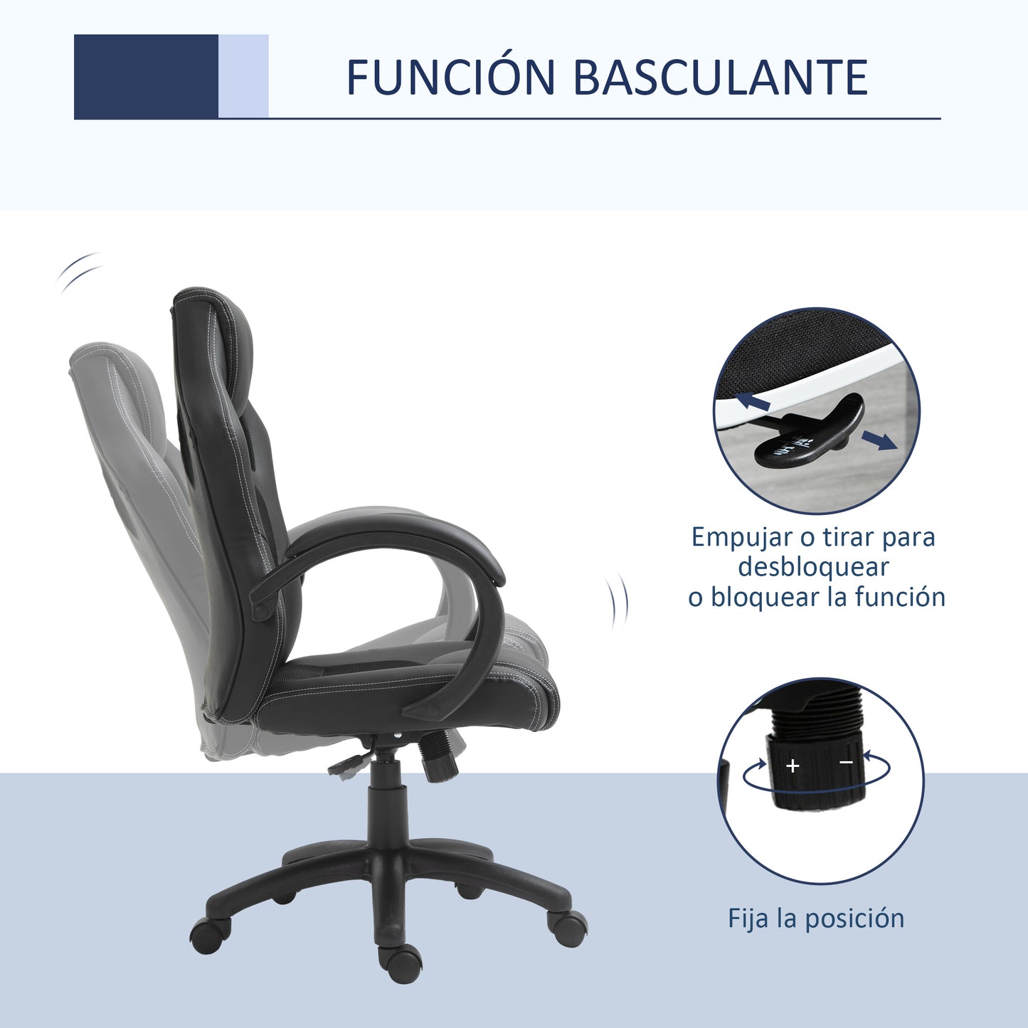 HOMCOM Silla de Oficina Silla Estudio con Altura Ajustable y Respaldo Alto Tapizado en Cuero PU y Malla Transpirable 71x61x108-118 cm Negro