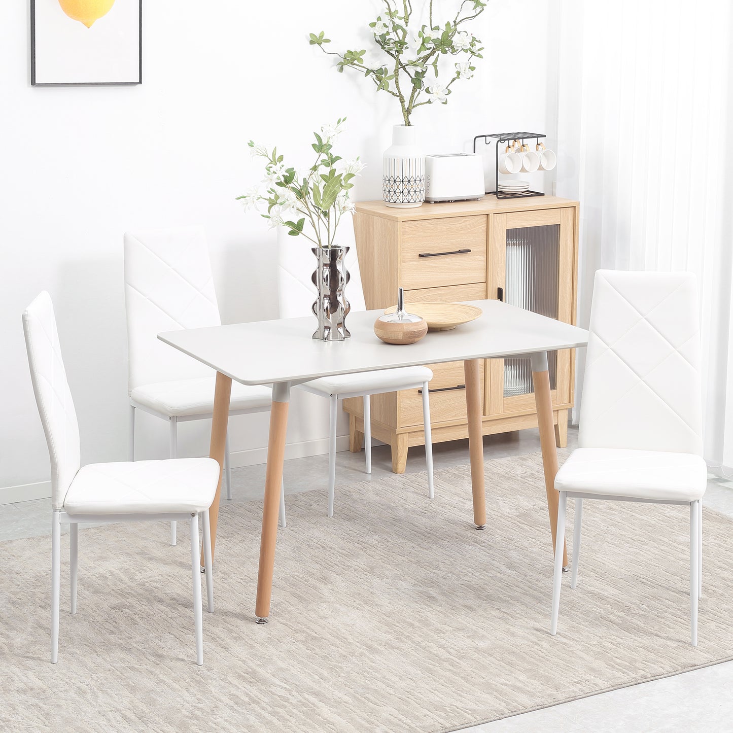 HOMCOM Juego de 4 Sillas de Comedor Nórdicas Sillas de Cocina Tapizadas de Piel Sintética con Patas de Acero Carga 120 kg para Salón 41x50x97 cm Blanco