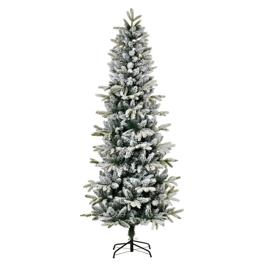 HOMCOM Árbol de Navidad 210 cm Nevado Artificial con 784 Puntas de Rama Ignífugas y Soporte de Acero Decoración Navideña para Interiores Ø95x210 cm Verde y Blanco