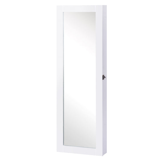 HOMCOM Espejo Joyero Colgante de Pared Armario de Joyería Organizador de Joyas con Ganchos y Ranuras para Collares para Dormitorio Salón 37x9,5x112 cm Blanco