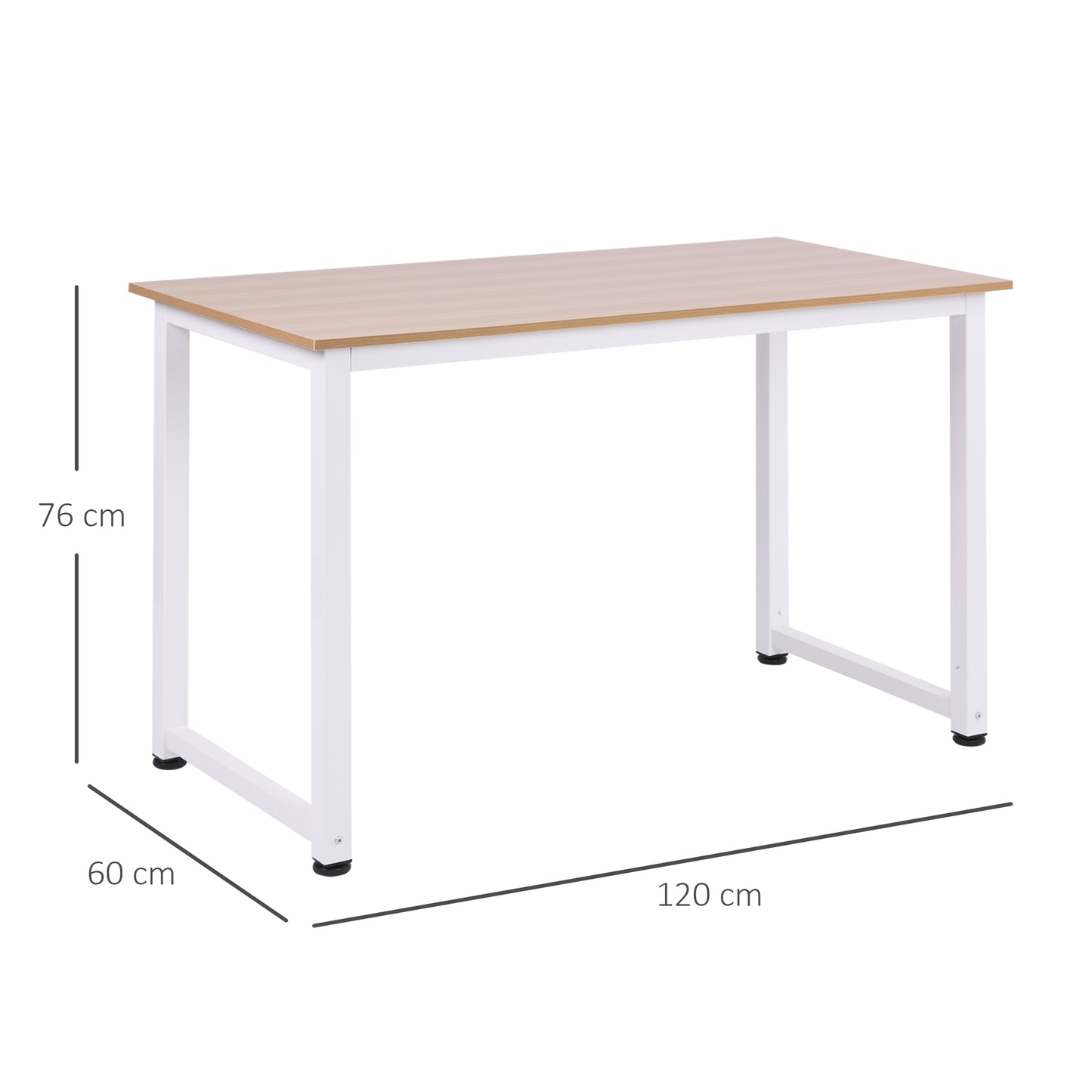 HOMCOM Mesa de Escritorio Moderna Mesa de Estudio con Marco de Acero y Pies Ajustables Mesa de Ordenador para Oficina Hogar 120x60x76 cm Blanco y Natural