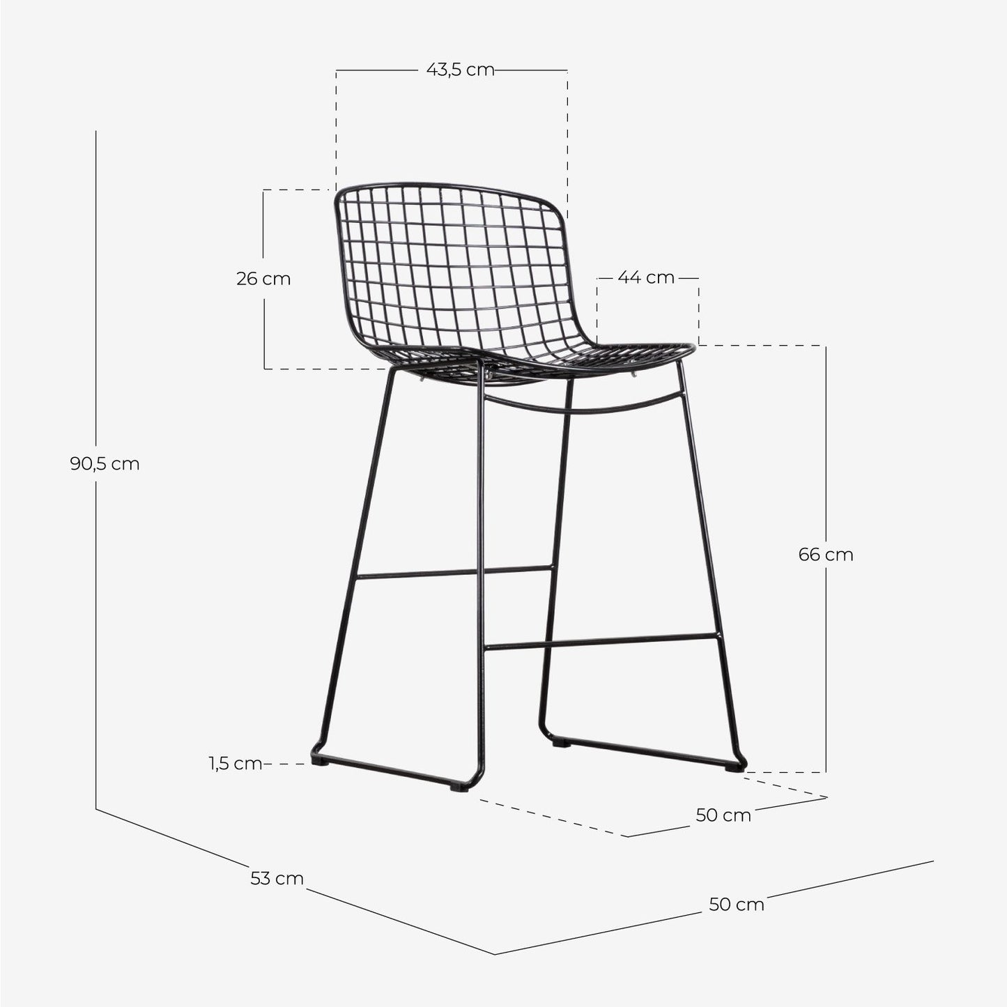 Taburete Alto de Acero (66 cm) Respaldo Bajo Aras Negro - The Masie