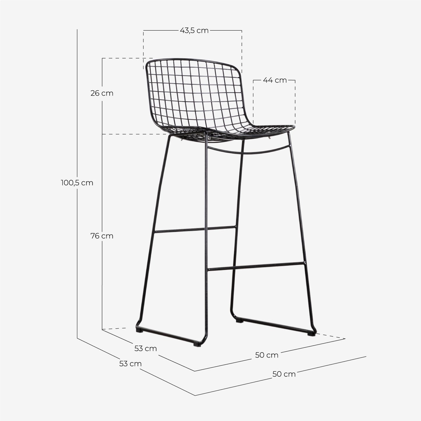 Taburete Alto de Acero (76 cm) Respaldo Bajo Aras Negro - The Masie