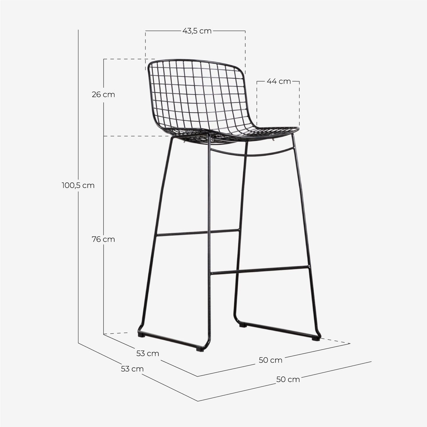 Taburete Alto de Acero (76 cm) Respaldo Bajo Aras Blanco - The Masie