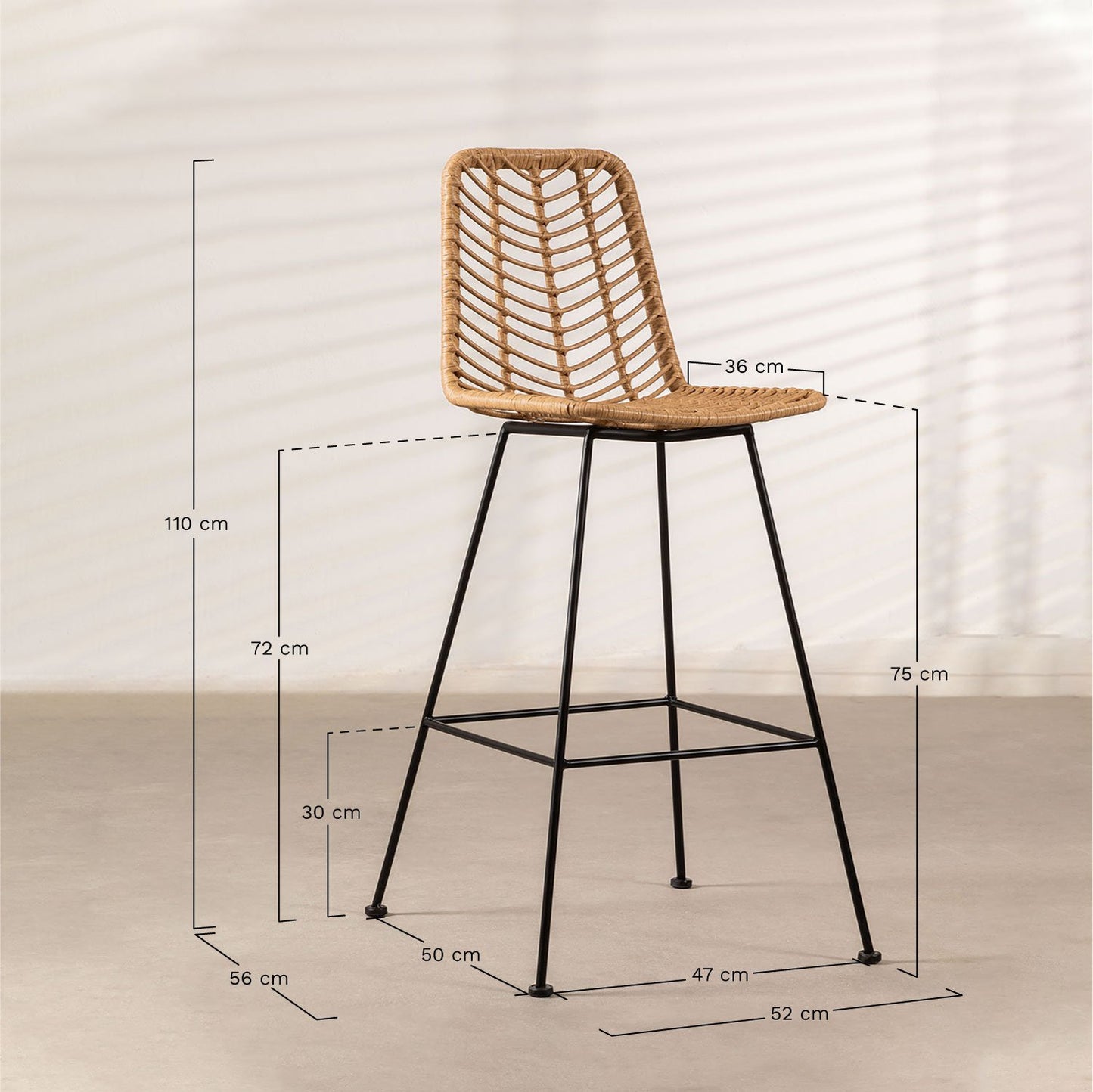 Taburete Alto de Jardín en Ratán Sintético Gouda Natural ↑75 cm Natural -  SKLUM