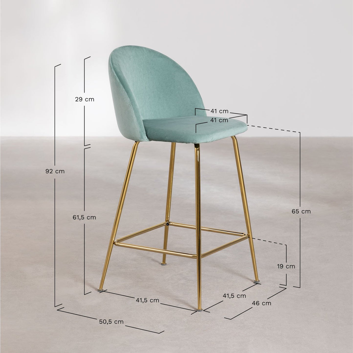 Taburete Alto en Terciopelo Kana Design ↑65 cm Verde Abeto Dorado -  SKLUM