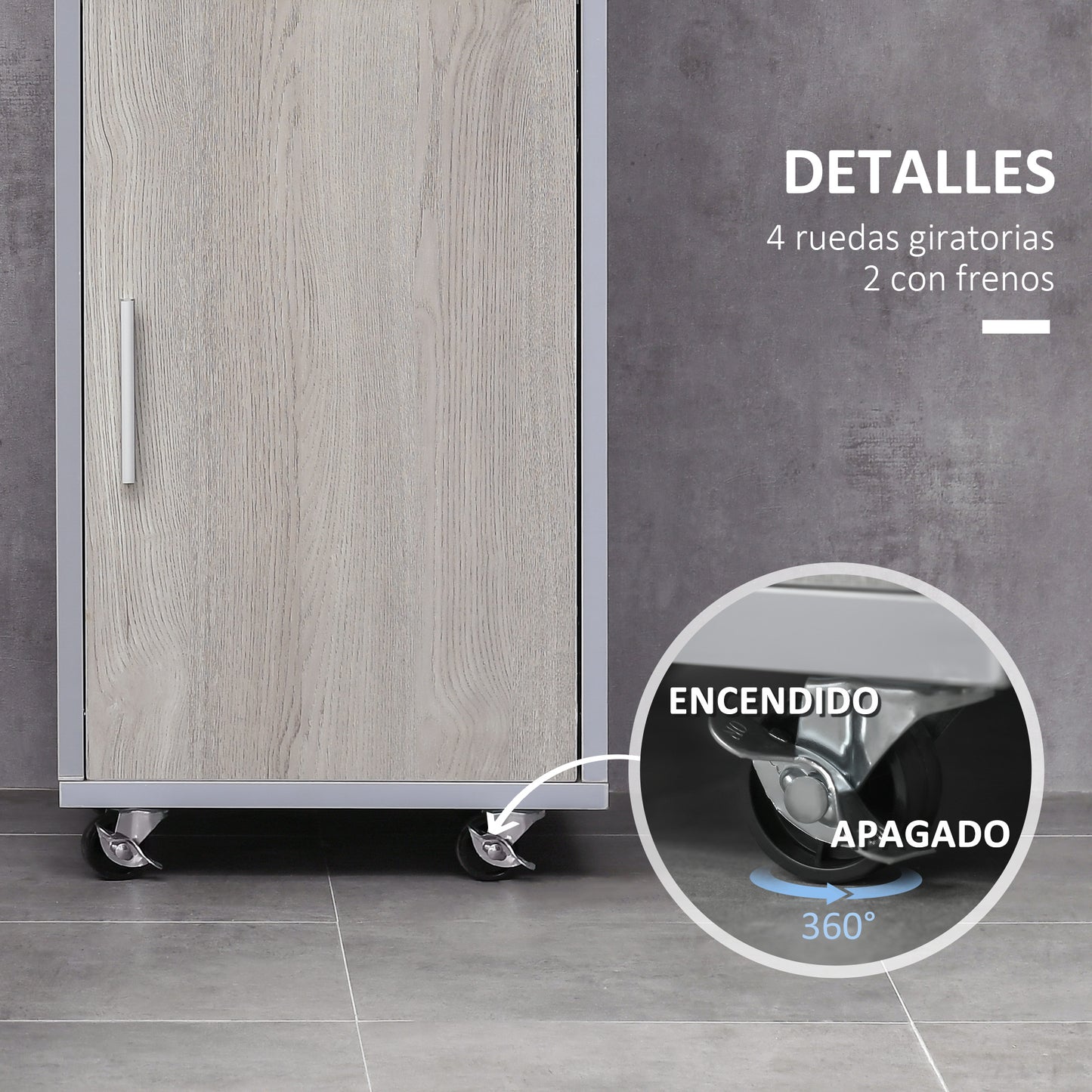 kleankin Armario de Baño con 1 Cajón 1 Puerta y Estante Abierto Mueble Auxiliar de Almacenaje con Ruedas para Salón Cocina Dormitorio Antivuelco 30x32x87 cm Gris