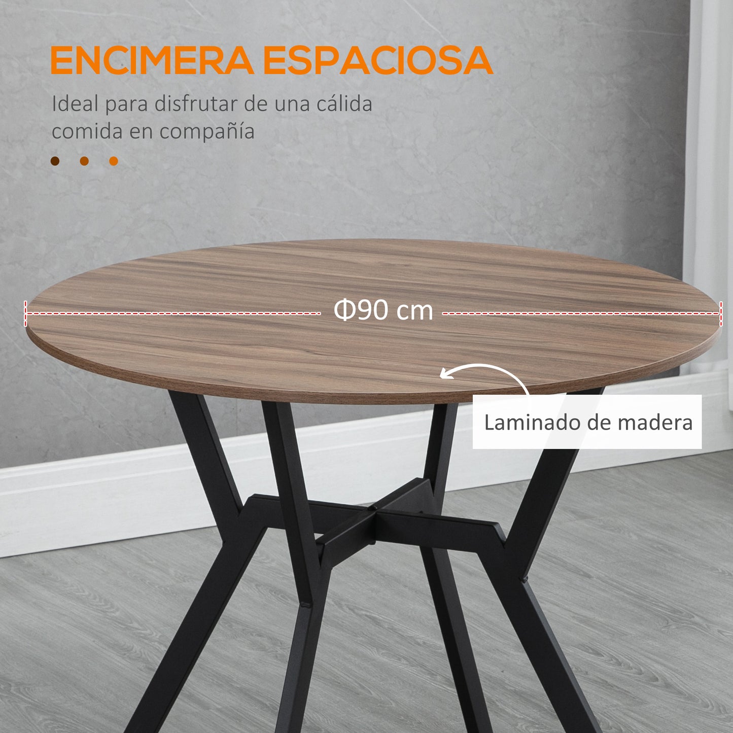 HOMCOM Mesa de Comedor Redonda Mesa de Cocina Industrial con Tapa de Madera y Marco de Acero para Salón Carga 60 kg Ø90x76 cm Marrón